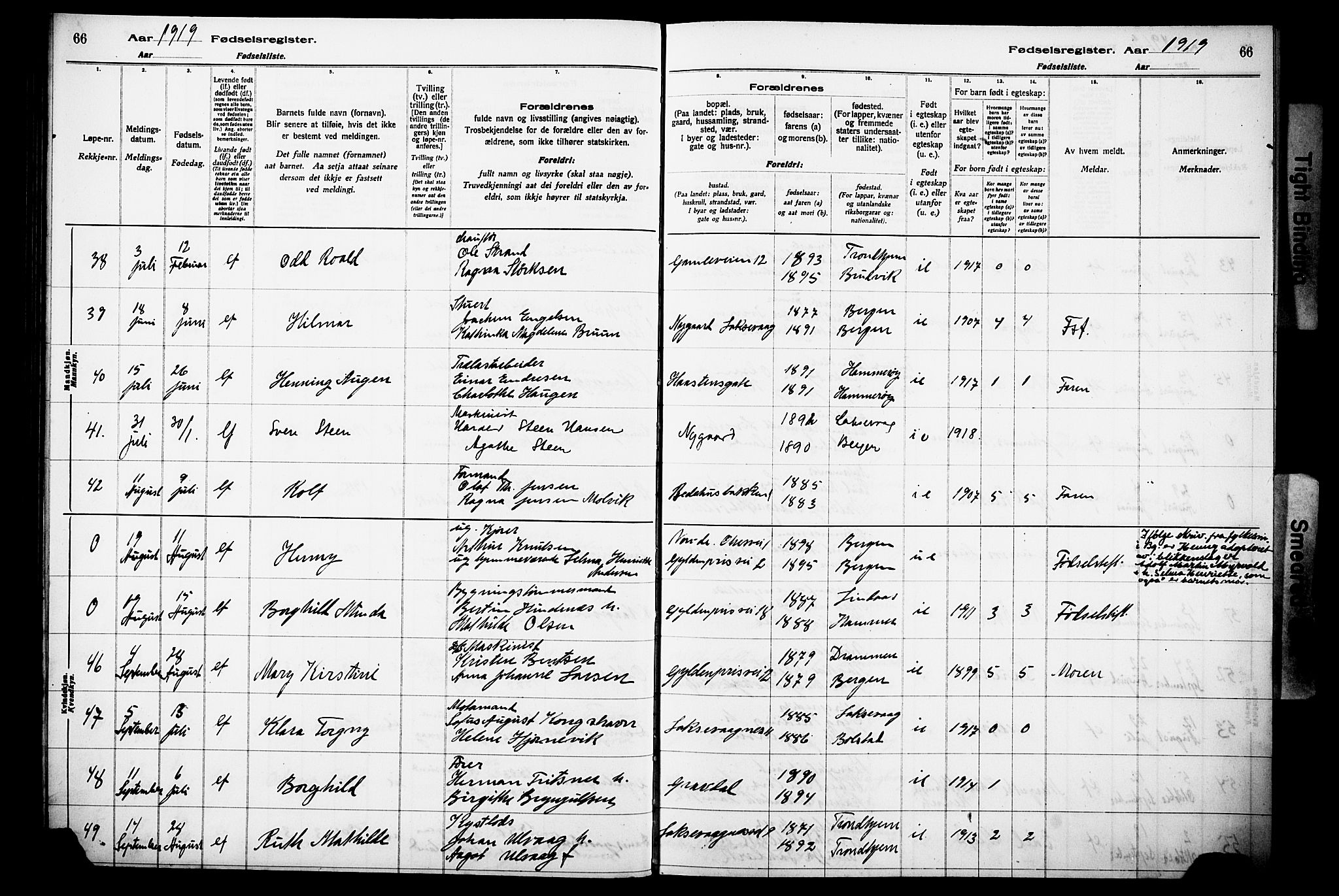 Laksevåg Sokneprestembete, AV/SAB-A-76501/I/Id/L00A1: Birth register no. A 1, 1916-1926, p. 66