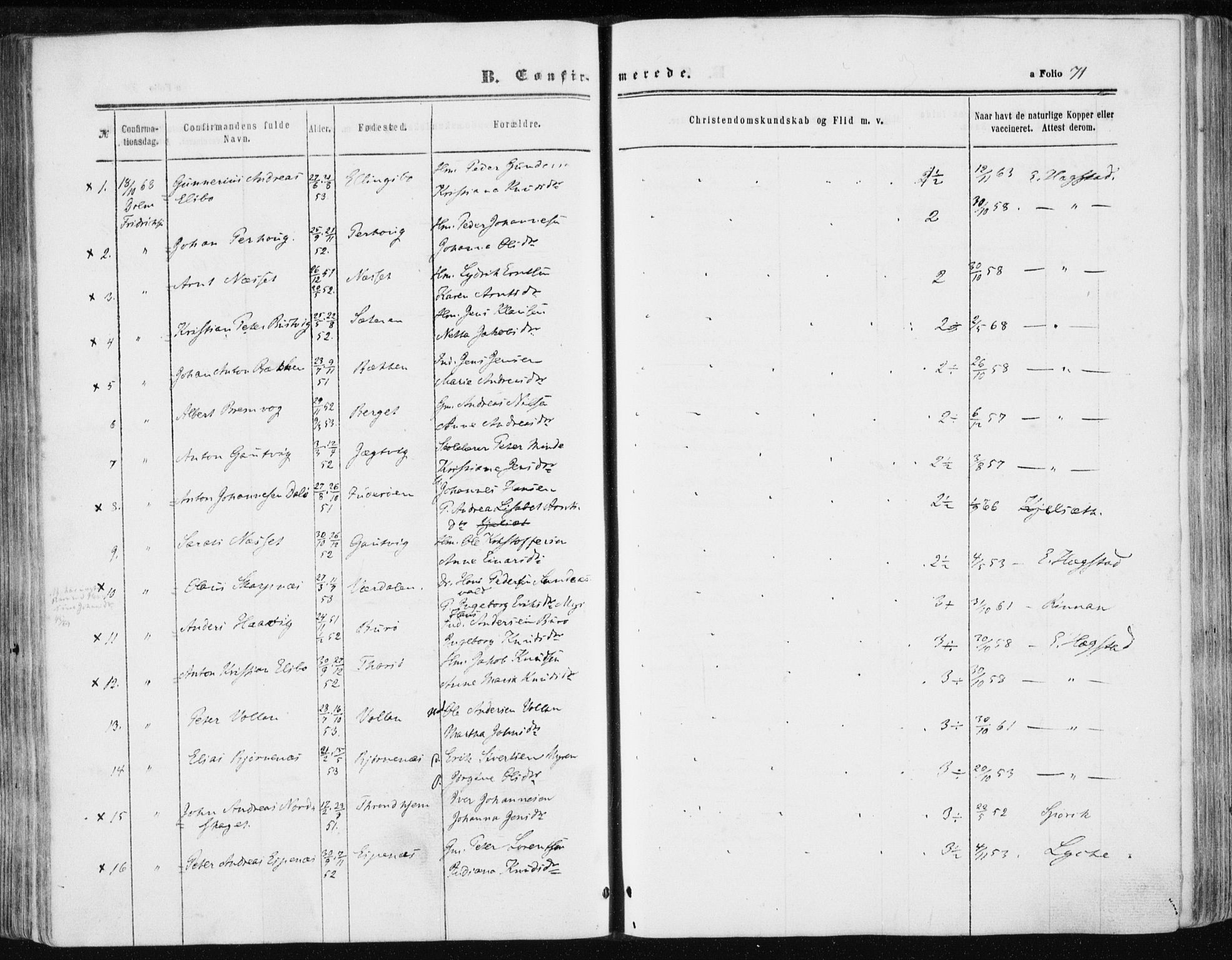 Ministerialprotokoller, klokkerbøker og fødselsregistre - Sør-Trøndelag, SAT/A-1456/634/L0531: Parish register (official) no. 634A07, 1861-1870, p. 71