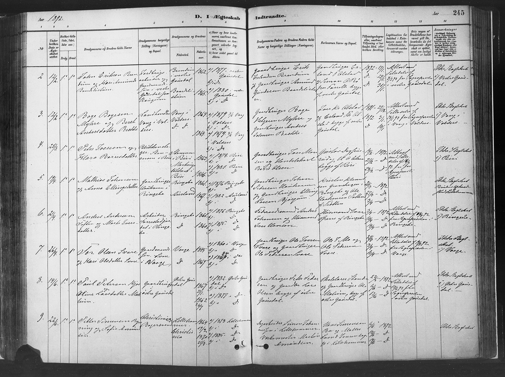 Fåberg prestekontor, SAH/PREST-086/H/Ha/Haa/L0010: Parish register (official) no. 10, 1879-1900, p. 245