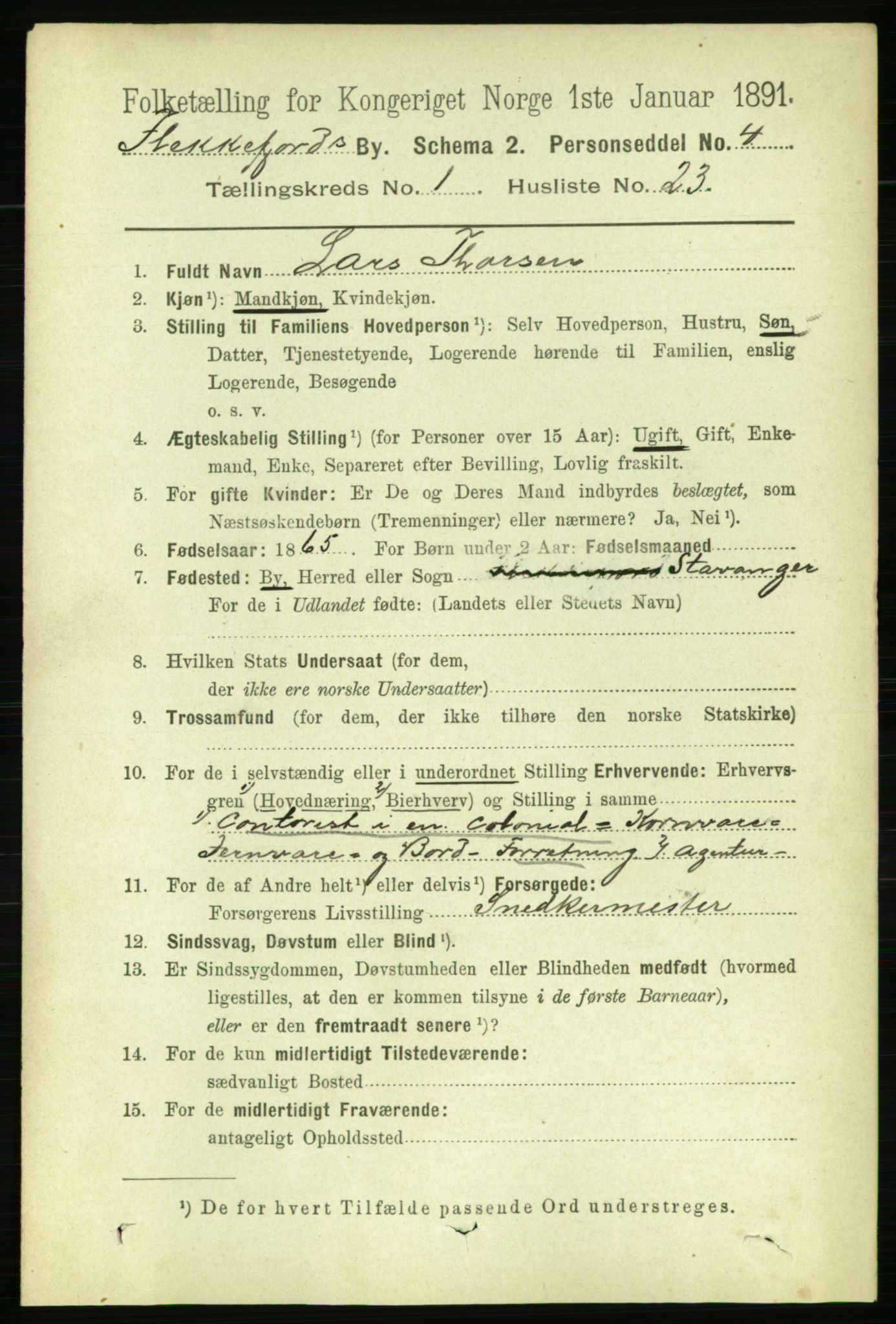 RA, 1891 census for 1004 Flekkefjord, 1891, p. 825