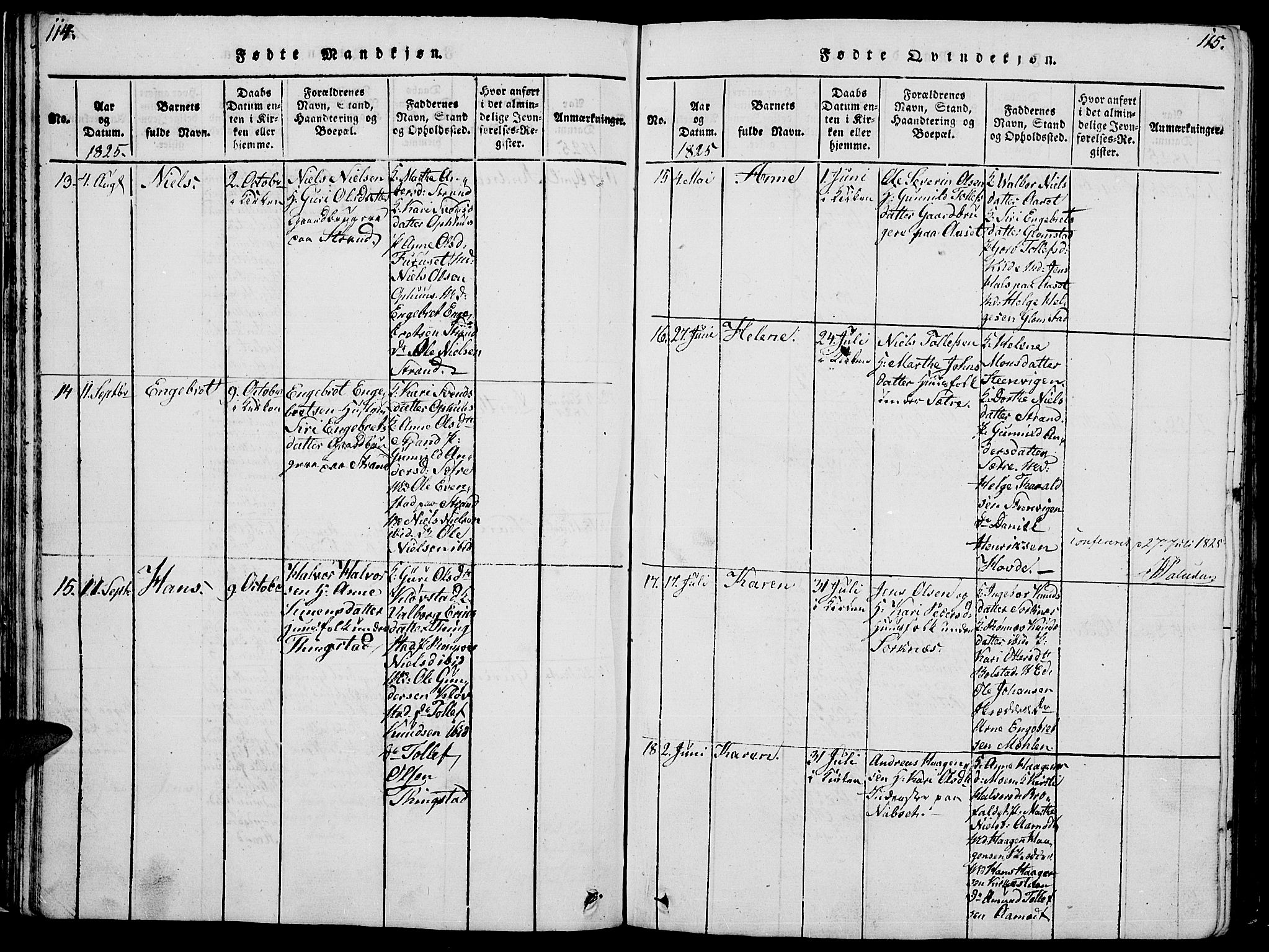 Åmot prestekontor, Hedmark, SAH/PREST-056/H/Ha/Hab/L0001: Parish register (copy) no. 1, 1815-1847, p. 114-115