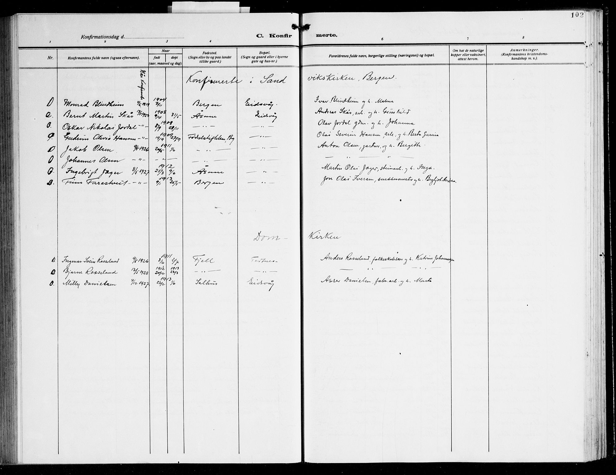Åsane sokneprestembete, SAB/A-79401/H/Hab: Parish register (copy) no. A 5, 1928-1943, p. 102