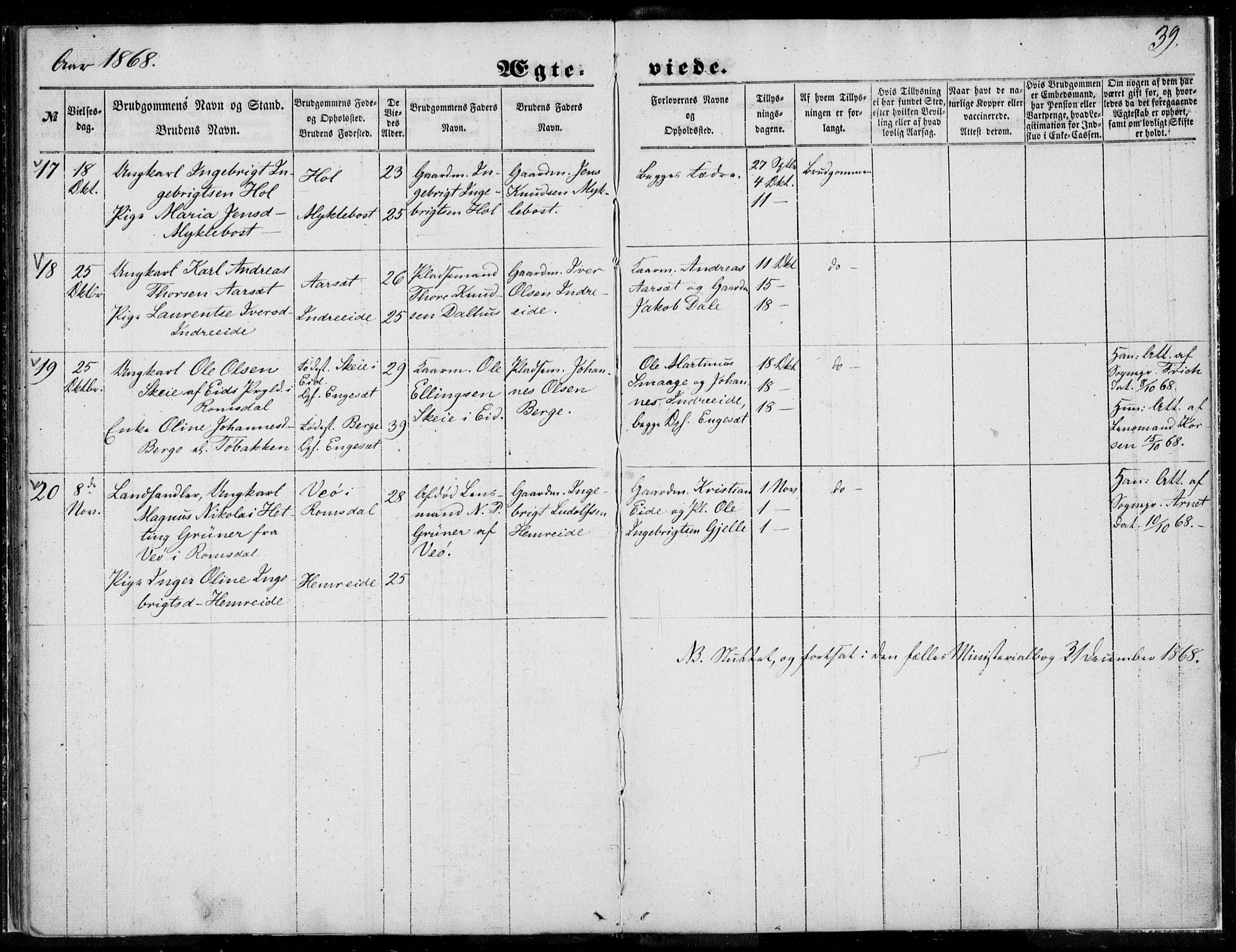 Ministerialprotokoller, klokkerbøker og fødselsregistre - Møre og Romsdal, AV/SAT-A-1454/519/L0250: Parish register (official) no. 519A09, 1850-1868, p. 39