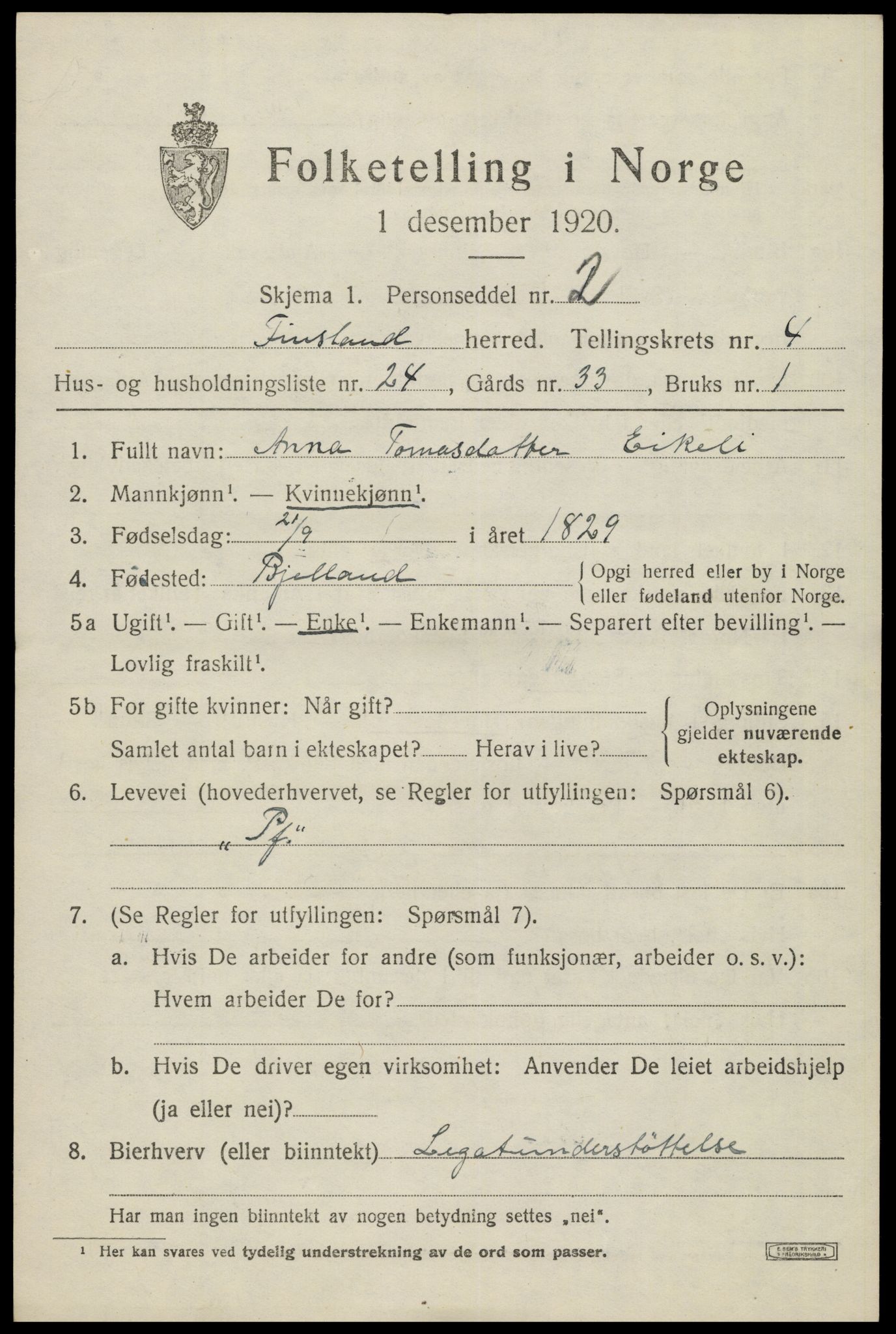 SAK, 1920 census for Finsland, 1920, p. 1804