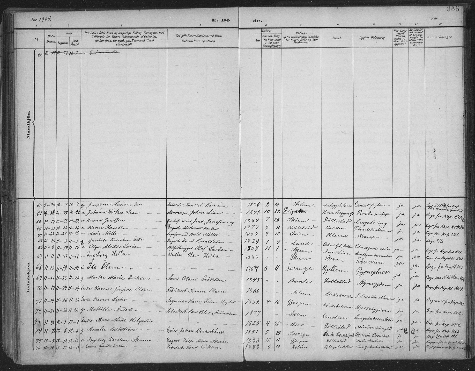 Skien kirkebøker, SAKO/A-302/F/Fa/L0011: Parish register (official) no. 11, 1900-1907, p. 365