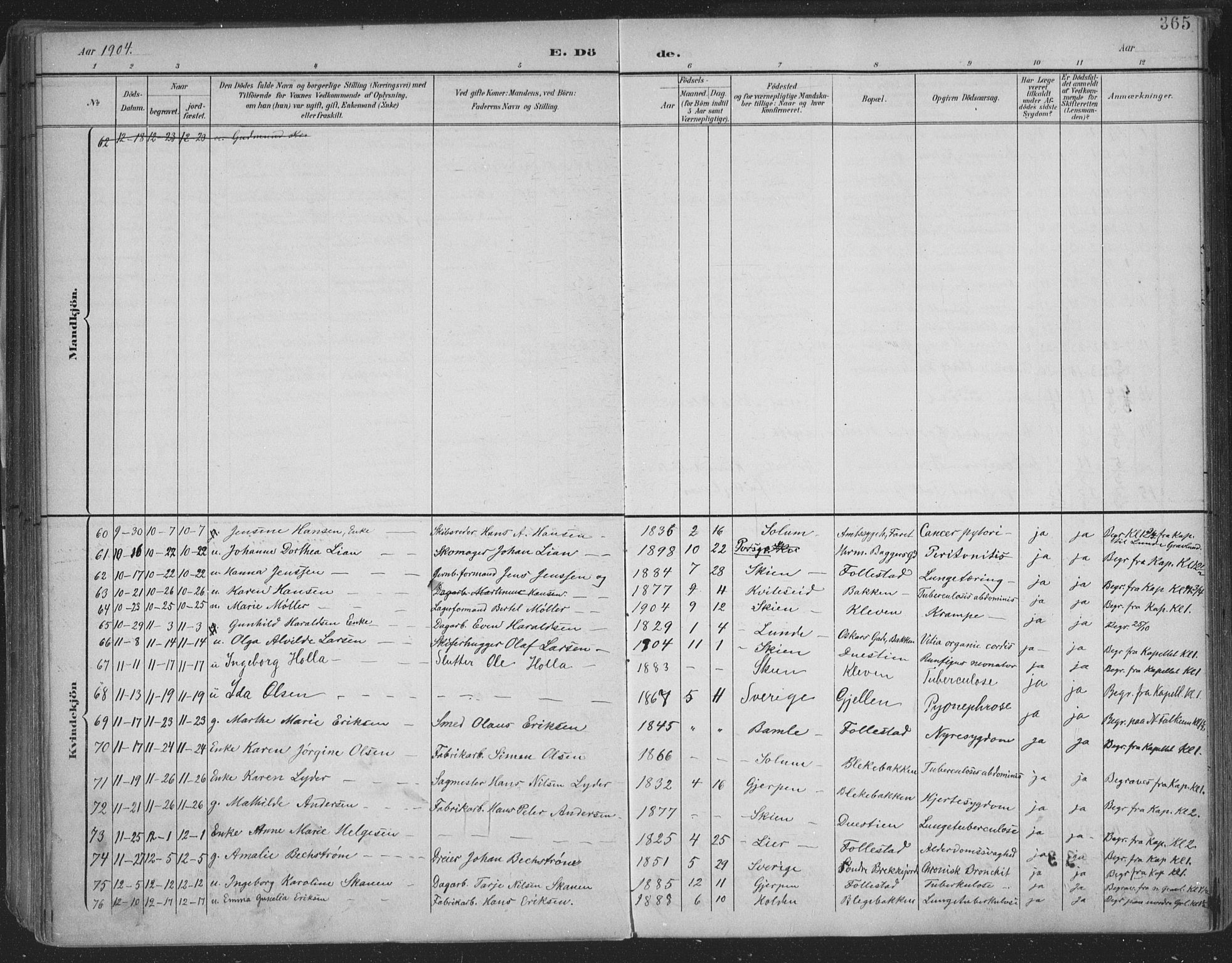 Skien kirkebøker, AV/SAKO-A-302/F/Fa/L0011: Parish register (official) no. 11, 1900-1907, p. 365