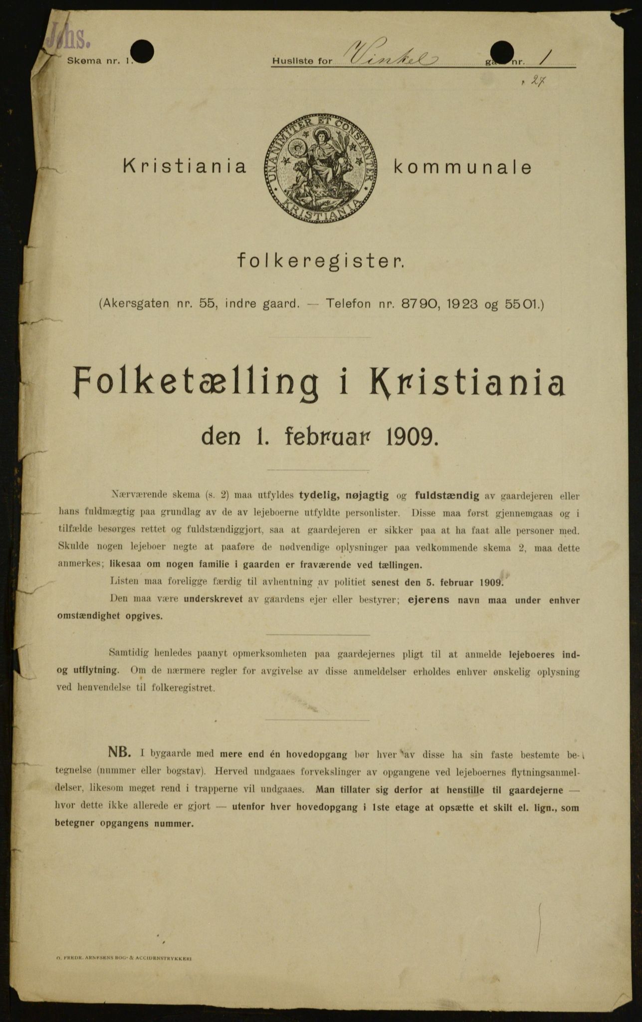 OBA, Municipal Census 1909 for Kristiania, 1909, p. 112243