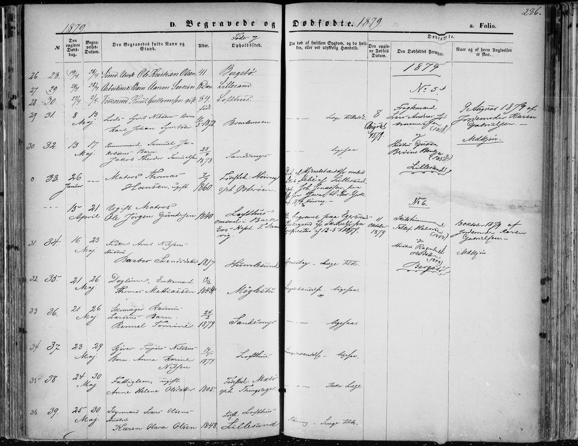 Vestre Moland sokneprestkontor, AV/SAK-1111-0046/F/Fa/Fab/L0008: Parish register (official) no. A 8, 1873-1883, p. 286