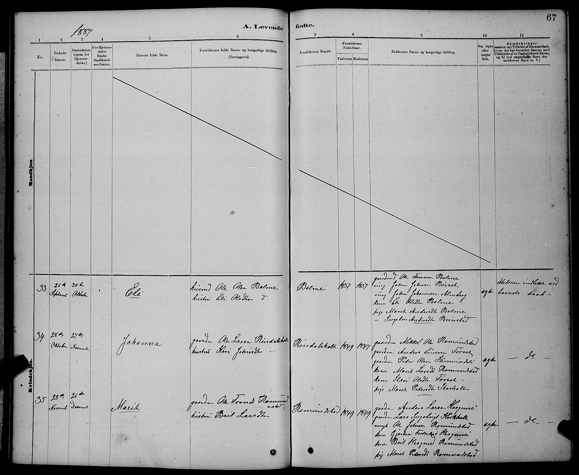 Ministerialprotokoller, klokkerbøker og fødselsregistre - Møre og Romsdal, AV/SAT-A-1454/598/L1077: Parish register (copy) no. 598C02, 1879-1891, p. 67