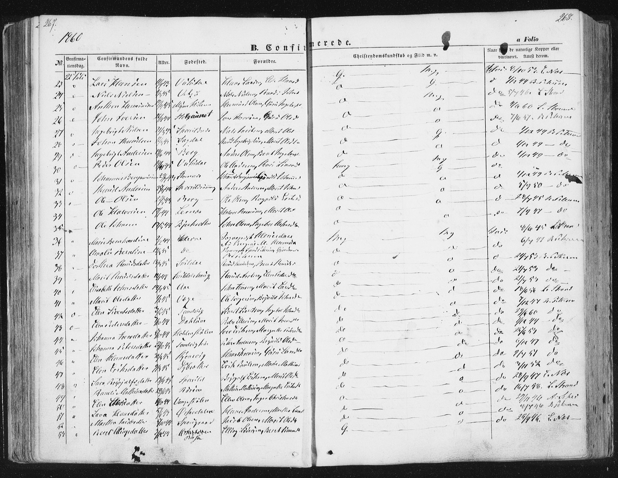 Ministerialprotokoller, klokkerbøker og fødselsregistre - Sør-Trøndelag, SAT/A-1456/630/L0494: Parish register (official) no. 630A07, 1852-1868, p. 267-268