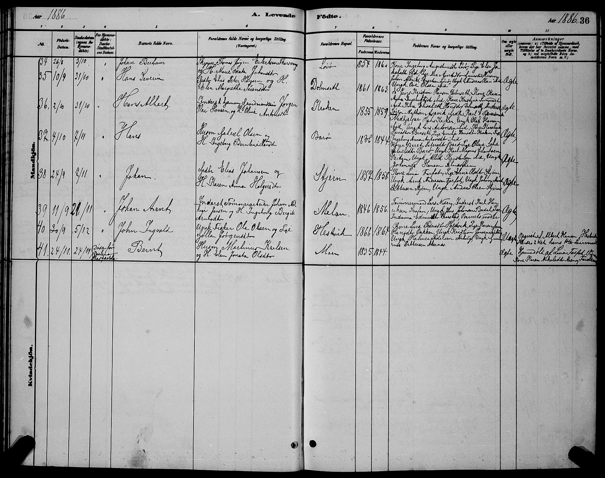 Ministerialprotokoller, klokkerbøker og fødselsregistre - Sør-Trøndelag, SAT/A-1456/655/L0687: Parish register (copy) no. 655C03, 1880-1898, p. 36