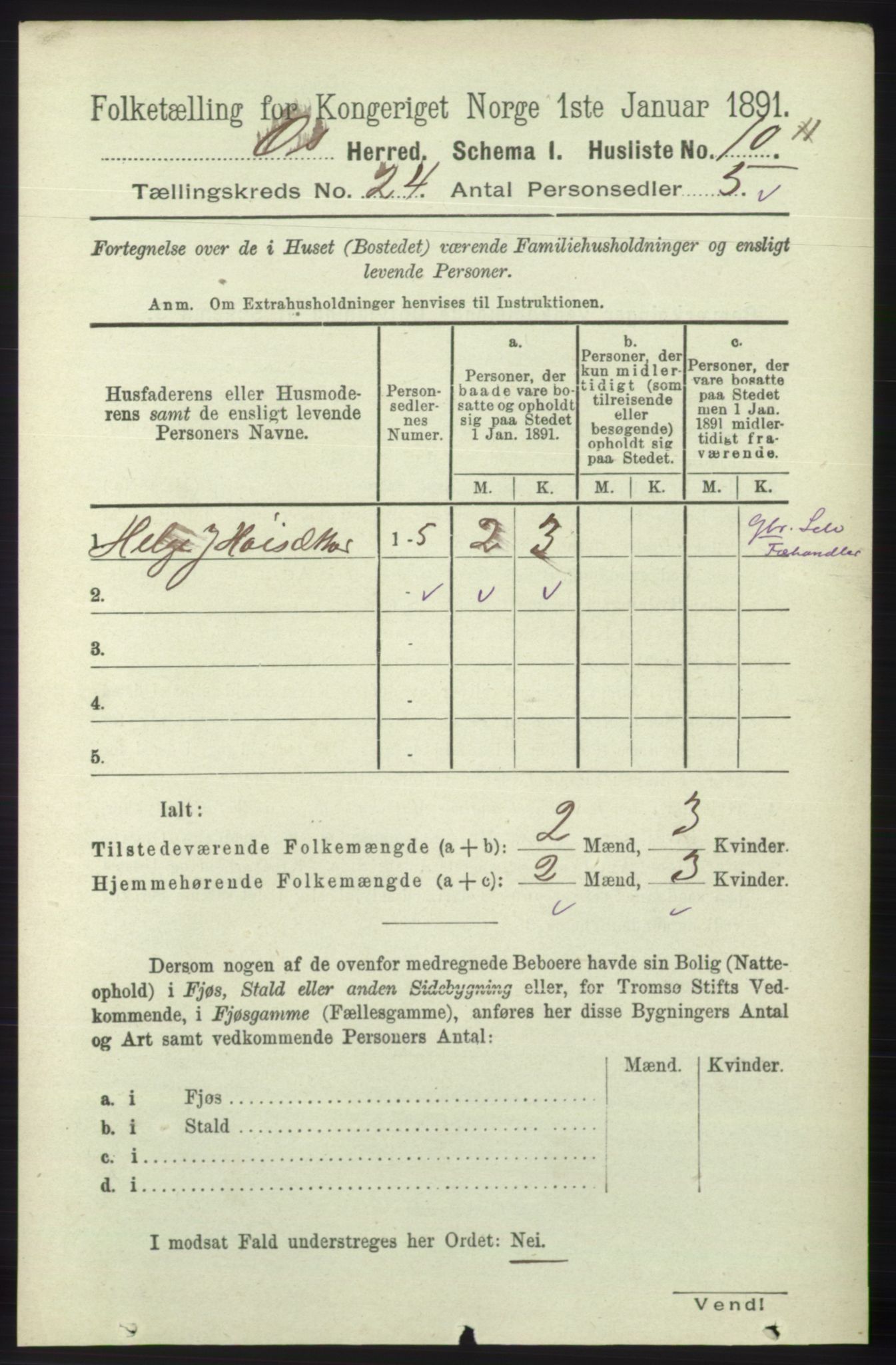 RA, 1891 census for 1243 Os, 1891, p. 5197