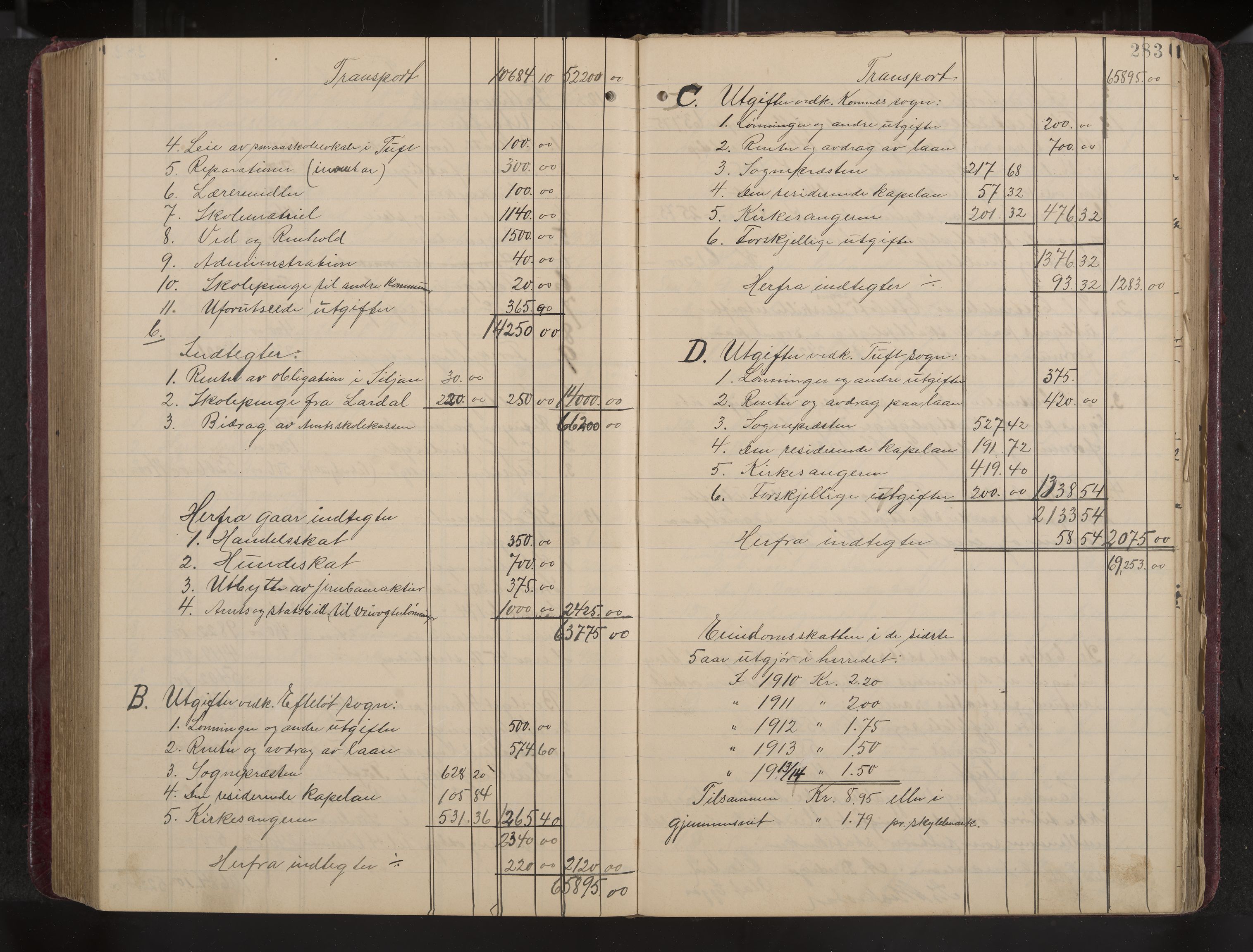 Ytre Sandsvær formannskap og sentraladministrasjon, IKAK/0629021/A/Aa/L0001: Møtebok med register, 1902-1919, p. 283