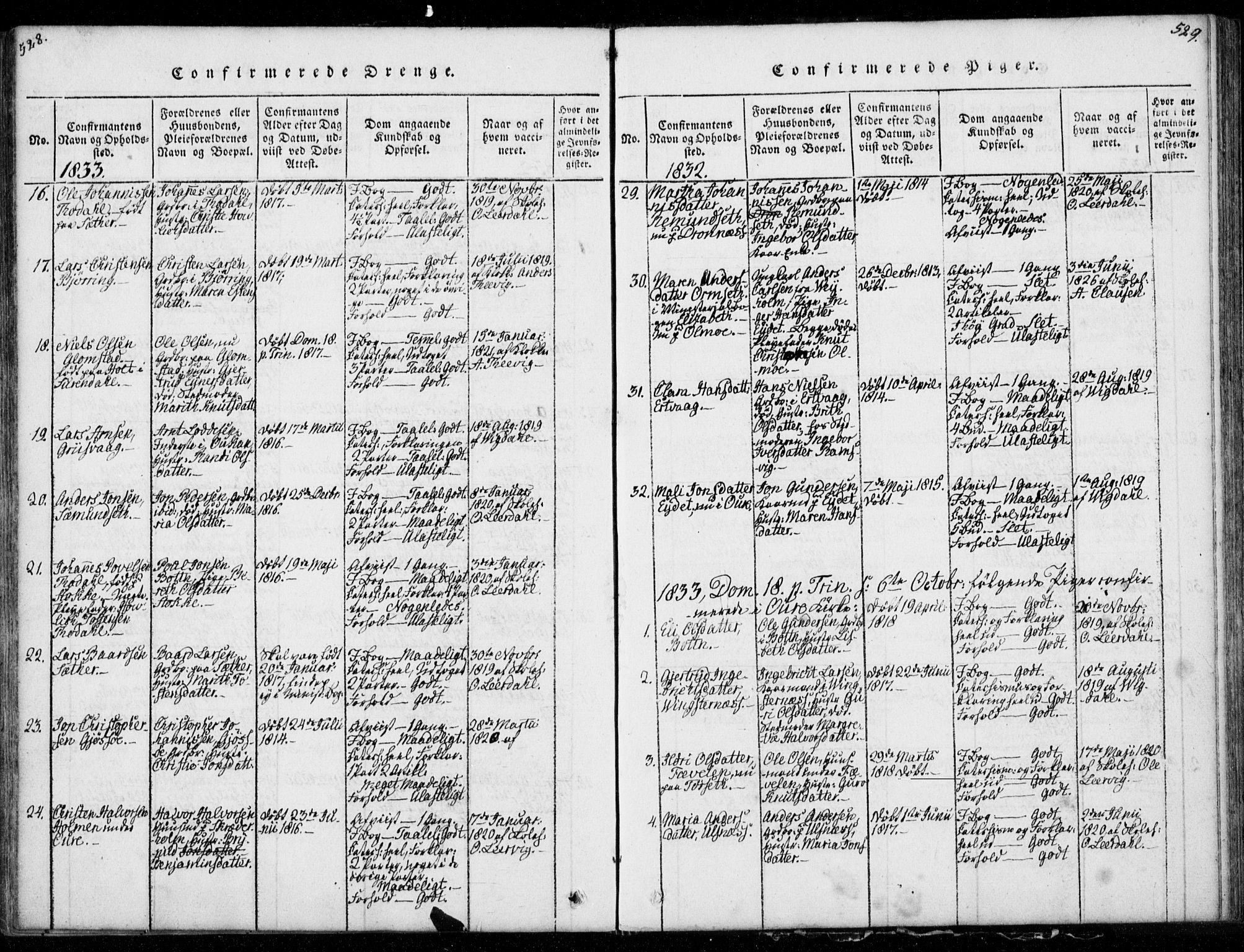 Ministerialprotokoller, klokkerbøker og fødselsregistre - Møre og Romsdal, AV/SAT-A-1454/578/L0903: Parish register (official) no. 578A02, 1819-1838, p. 528-529