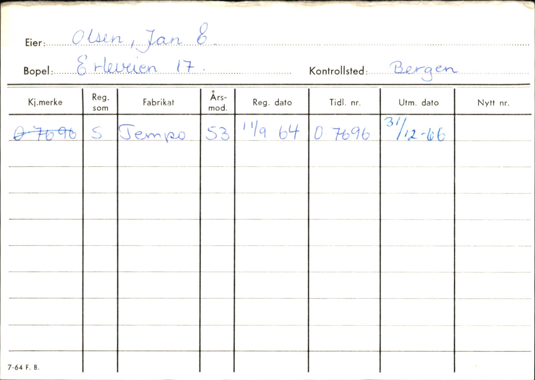 Statens vegvesen, Hordaland vegkontor, AV/SAB-A-5201/2/Hb/L0027: O-eierkort O-P, 1920-1971, p. 24
