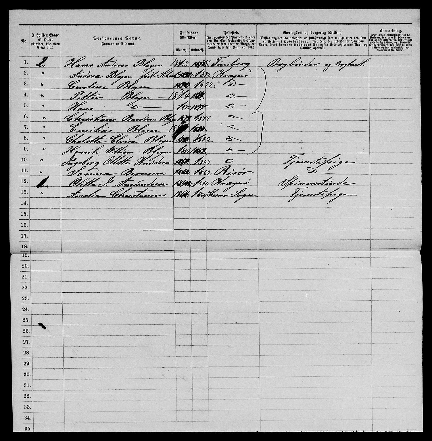 SAKO, 1885 census for 0801 Kragerø, 1885, p. 1307