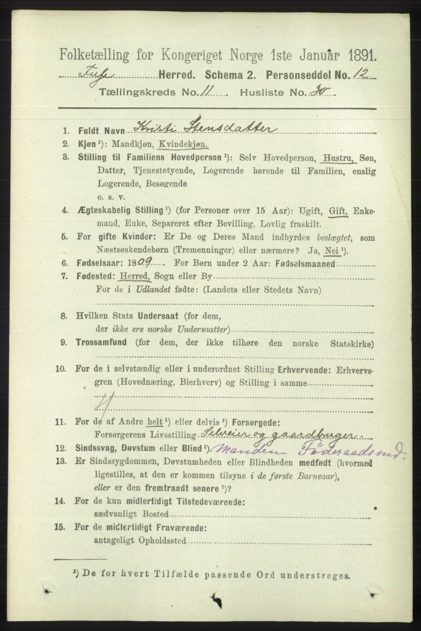 RA, 1891 census for 1241 Fusa, 1891, p. 2293