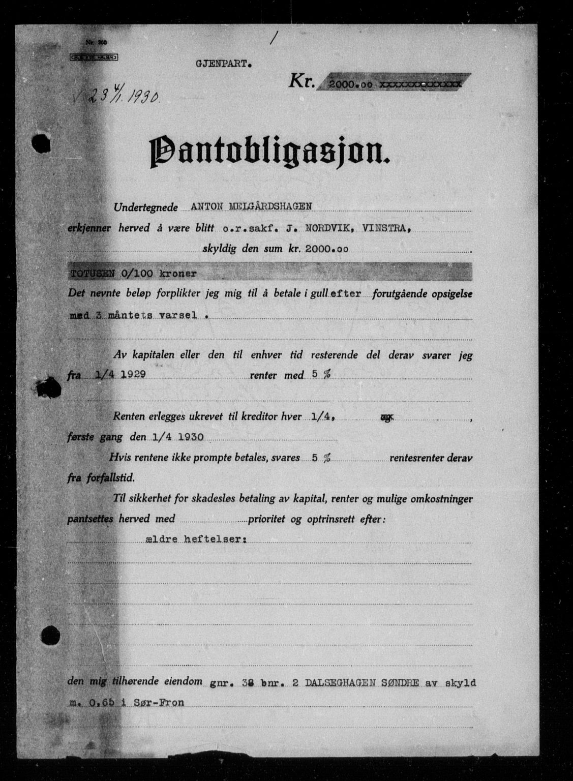 Sør-Gudbrandsdal tingrett, SAH/TING-004/H/Hb/Hbb/L0021: Mortgage book no. II 21, 1930-1931, p. 1