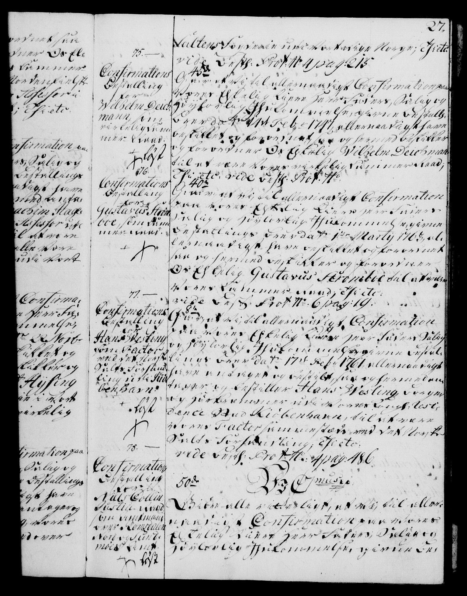 Rentekammeret, Kammerkanselliet, RA/EA-3111/G/Gg/Ggg/L0003: Norsk konfirmasjonsbestallingsprotokoll med register (merket RK 53.33), 1766-1772, p. 27