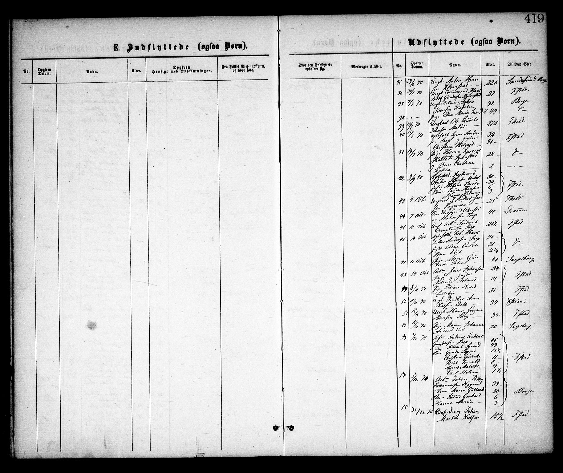 Skjeberg prestekontor Kirkebøker, SAO/A-10923/F/Fa/L0008: Parish register (official) no. I 8, 1869-1885, p. 419