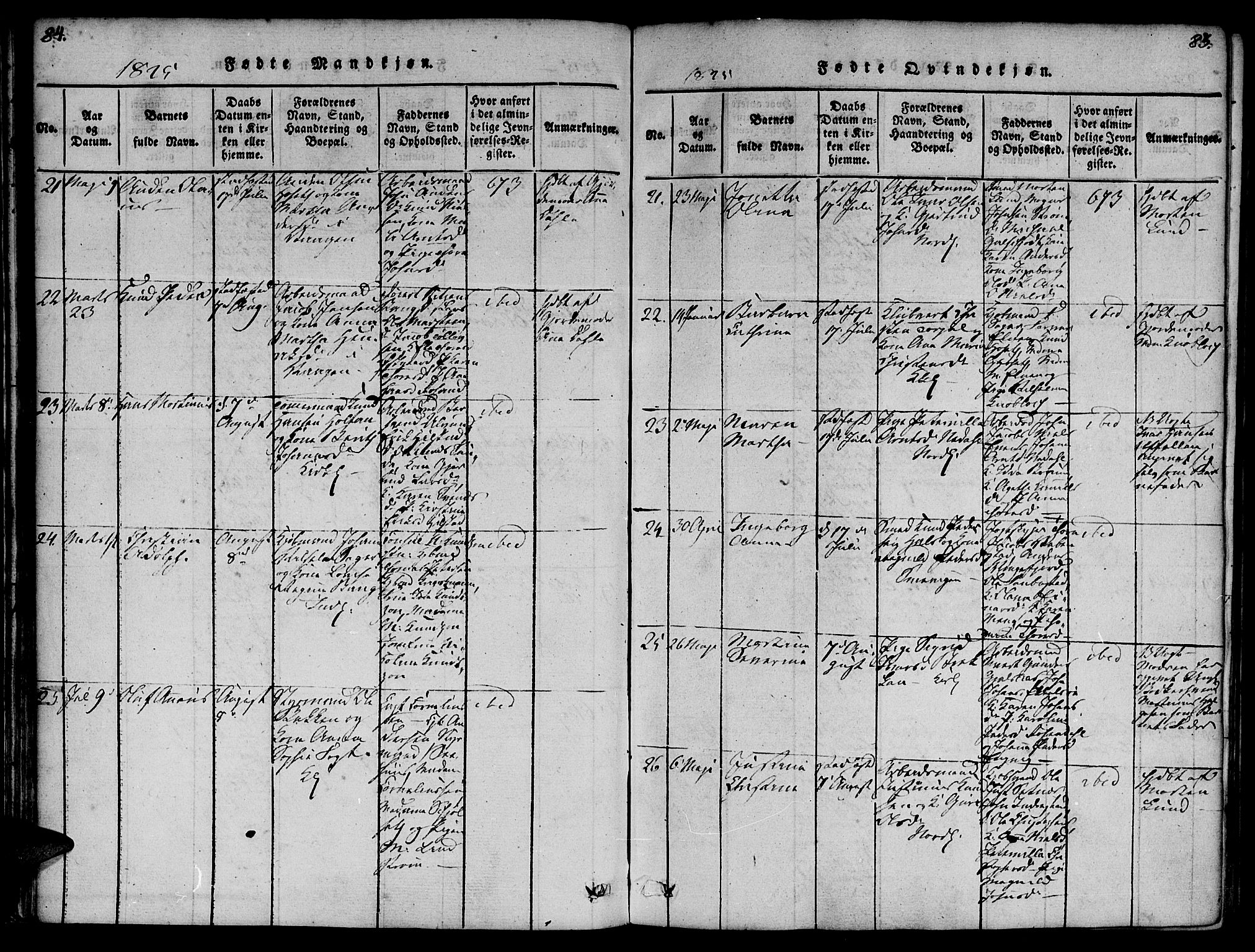 Ministerialprotokoller, klokkerbøker og fødselsregistre - Møre og Romsdal, SAT/A-1454/572/L0842: Parish register (official) no. 572A05, 1819-1832, p. 84-85