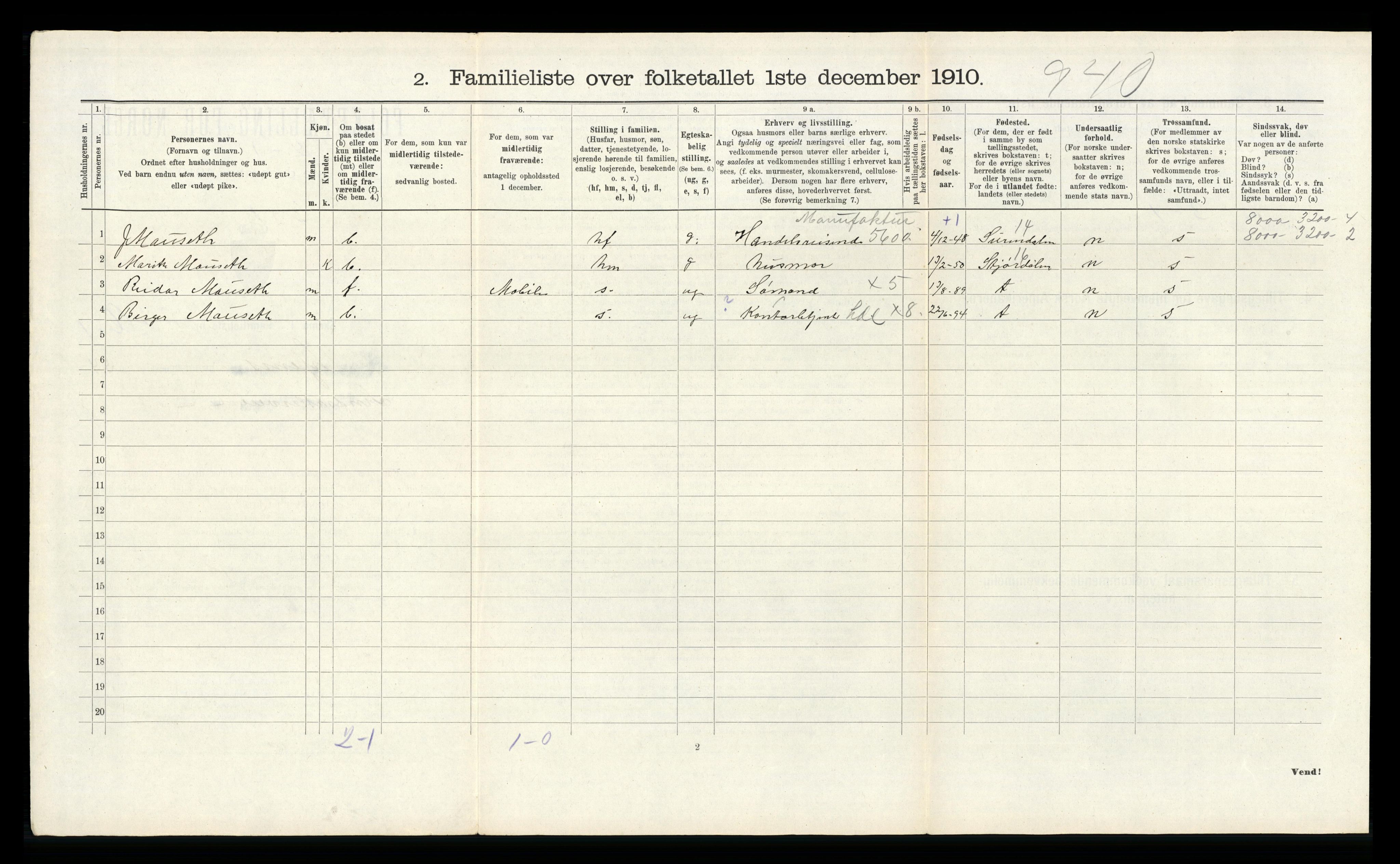 RA, 1910 census for Trondheim, 1910, p. 14120