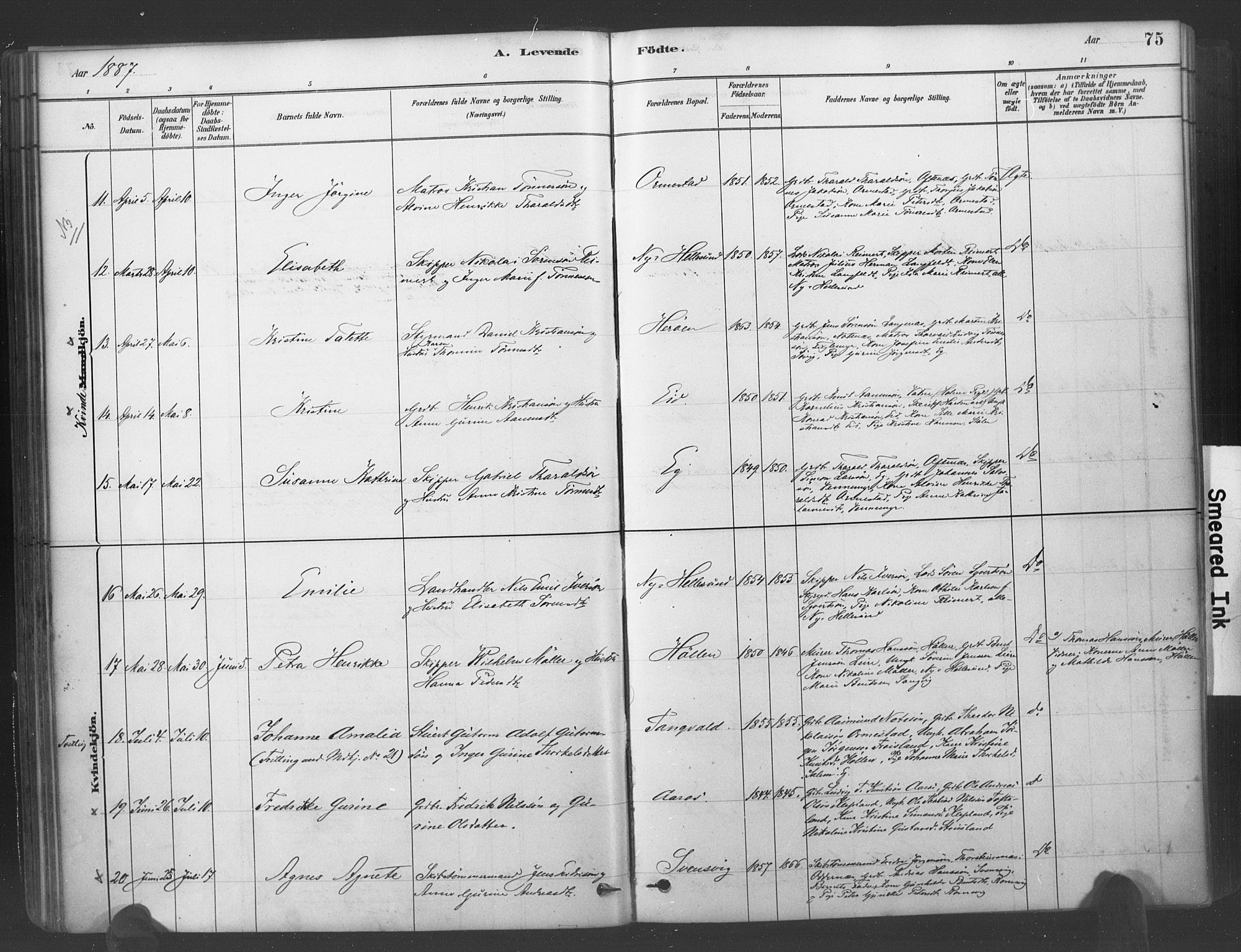 Søgne sokneprestkontor, SAK/1111-0037/F/Fa/Fab/L0012: Parish register (official) no. A 12, 1880-1891, p. 75