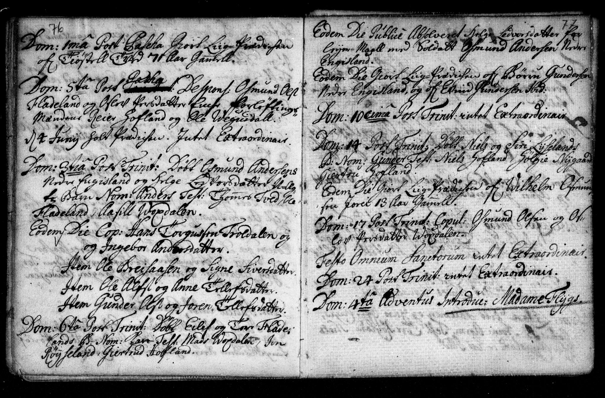 Herefoss sokneprestkontor, AV/SAK-1111-0019/F/Fa/Fab/L0001: Parish register (official) no. A 1, 1704-1779, p. 76-77
