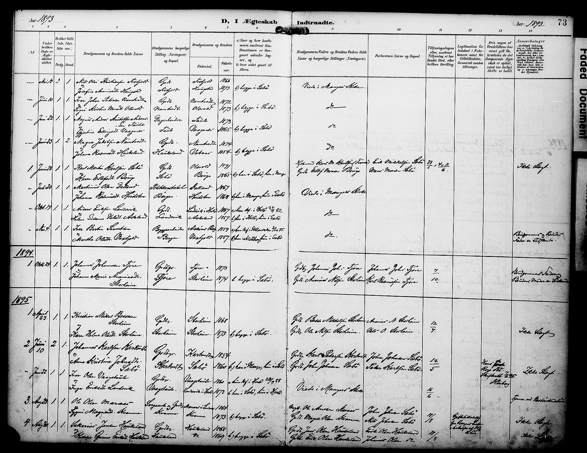 Manger sokneprestembete, AV/SAB-A-76801/H/Haa: Parish register (official) no. D 2, 1894-1908, p. 73