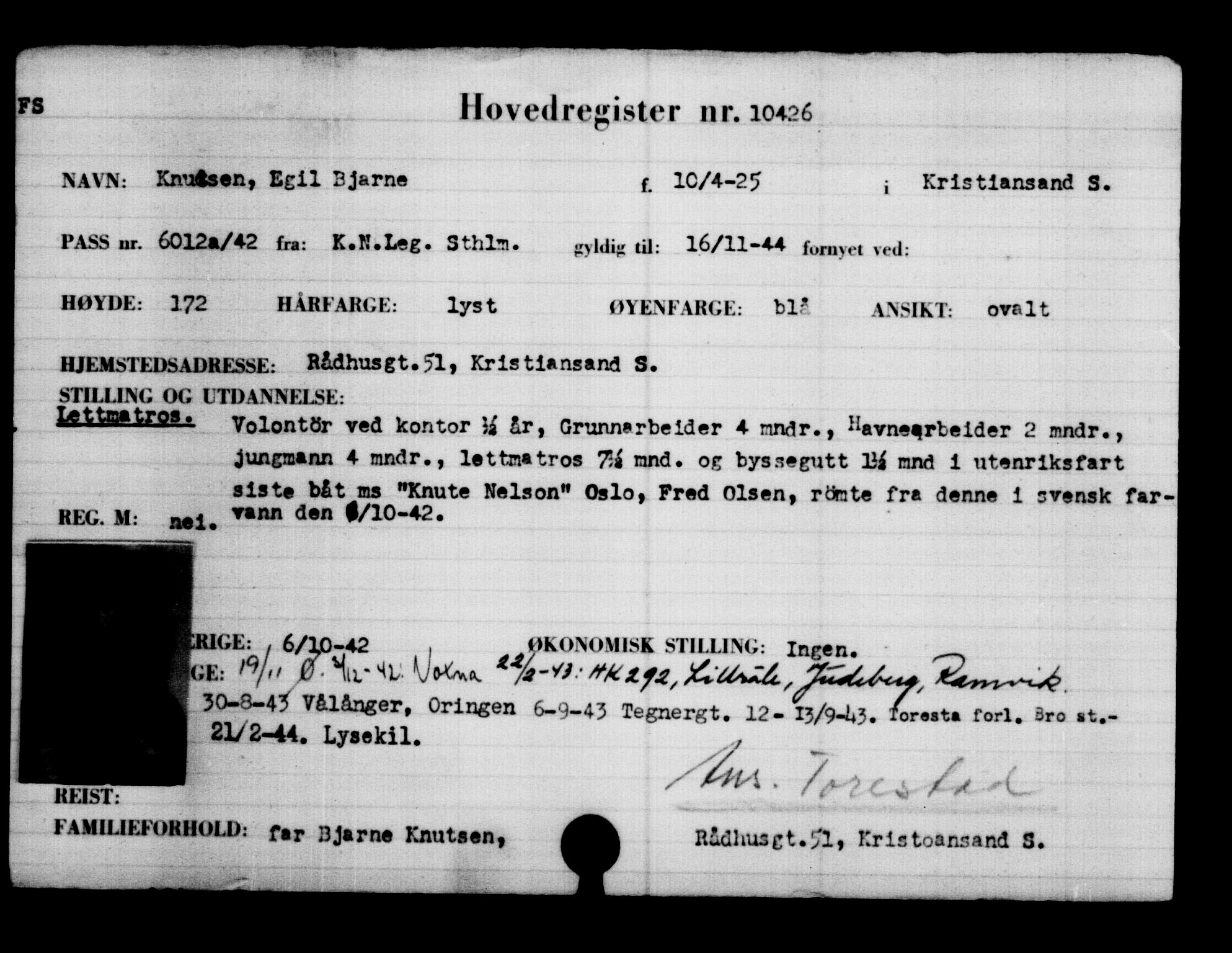 Utenriksstasjonene, Legasjonen i Stockholm, Flyktningkontoret, AV/RA-S-6753/V/Va/L0006: Kjesäterkartoteket, flyktninger med registreringsnr. 9400-12711, 1940-1945, p. 1179
