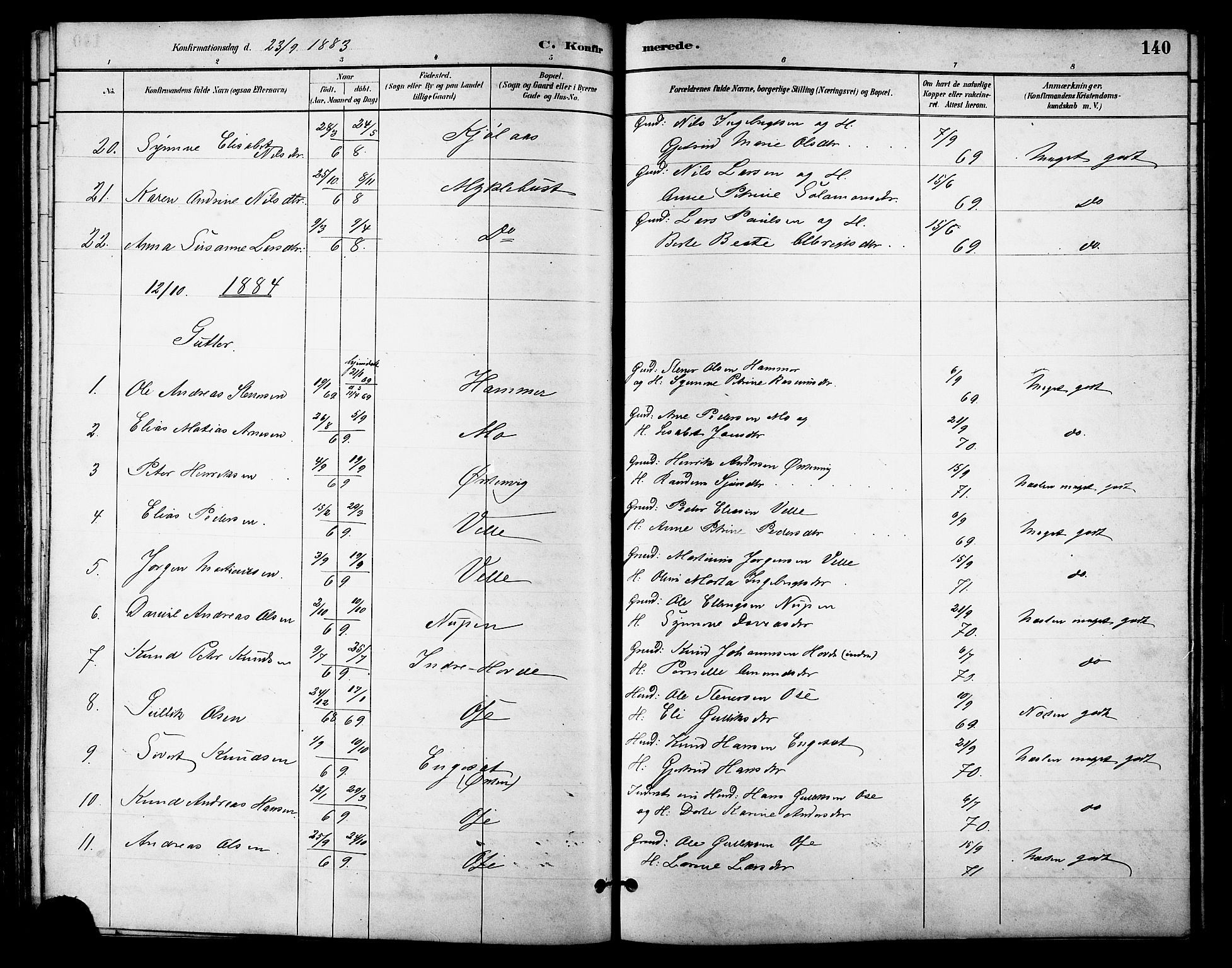 Ministerialprotokoller, klokkerbøker og fødselsregistre - Møre og Romsdal, SAT/A-1454/513/L0189: Parish register (copy) no. 513C03, 1883-1904, p. 140
