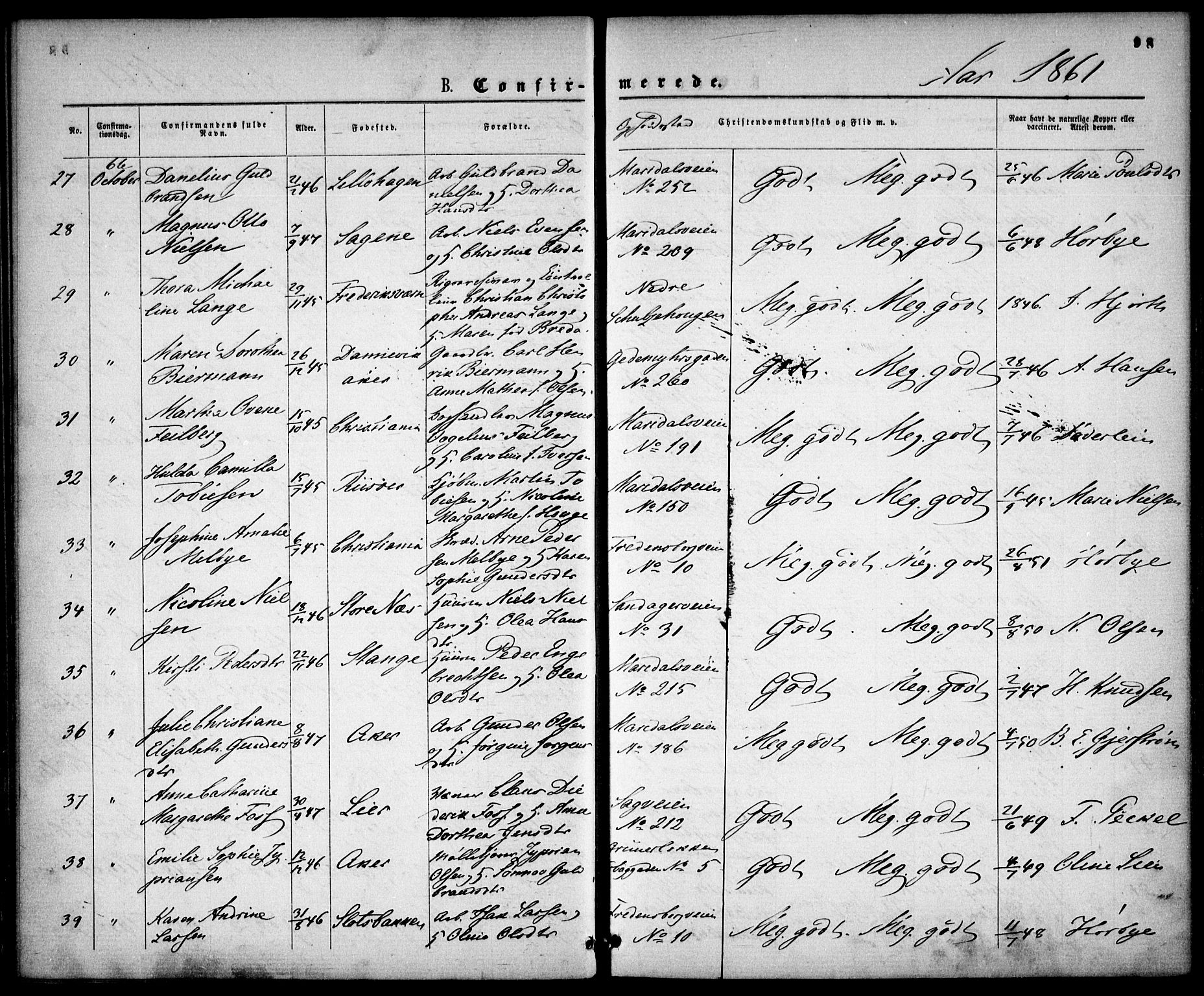 Gamle Aker prestekontor Kirkebøker, AV/SAO-A-10617a/F/L0001: Parish register (official) no. 1, 1861-1865, p. 98