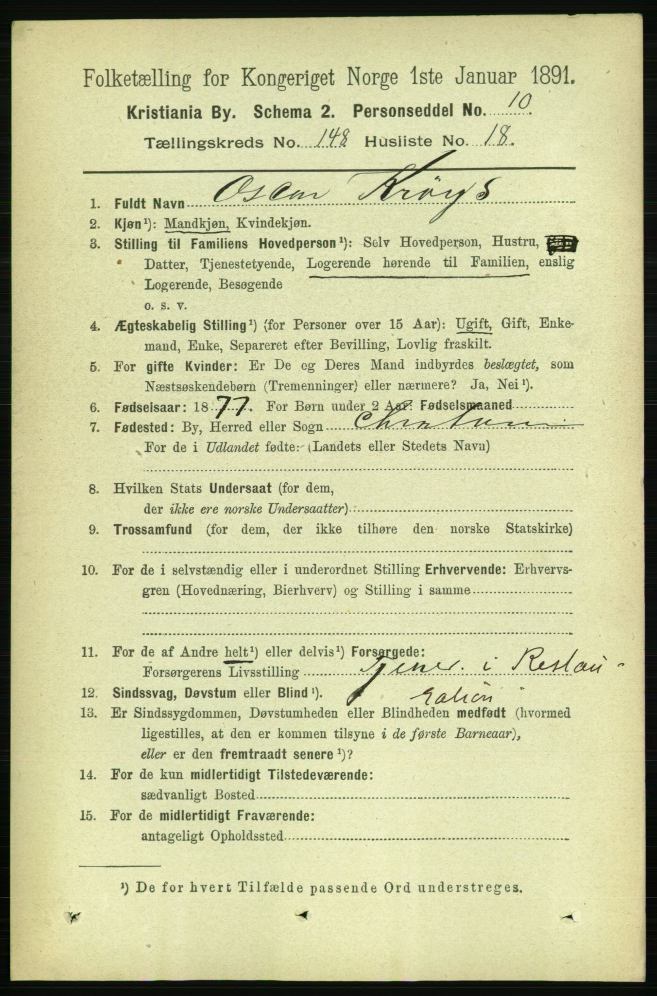 RA, 1891 census for 0301 Kristiania, 1891, p. 82538