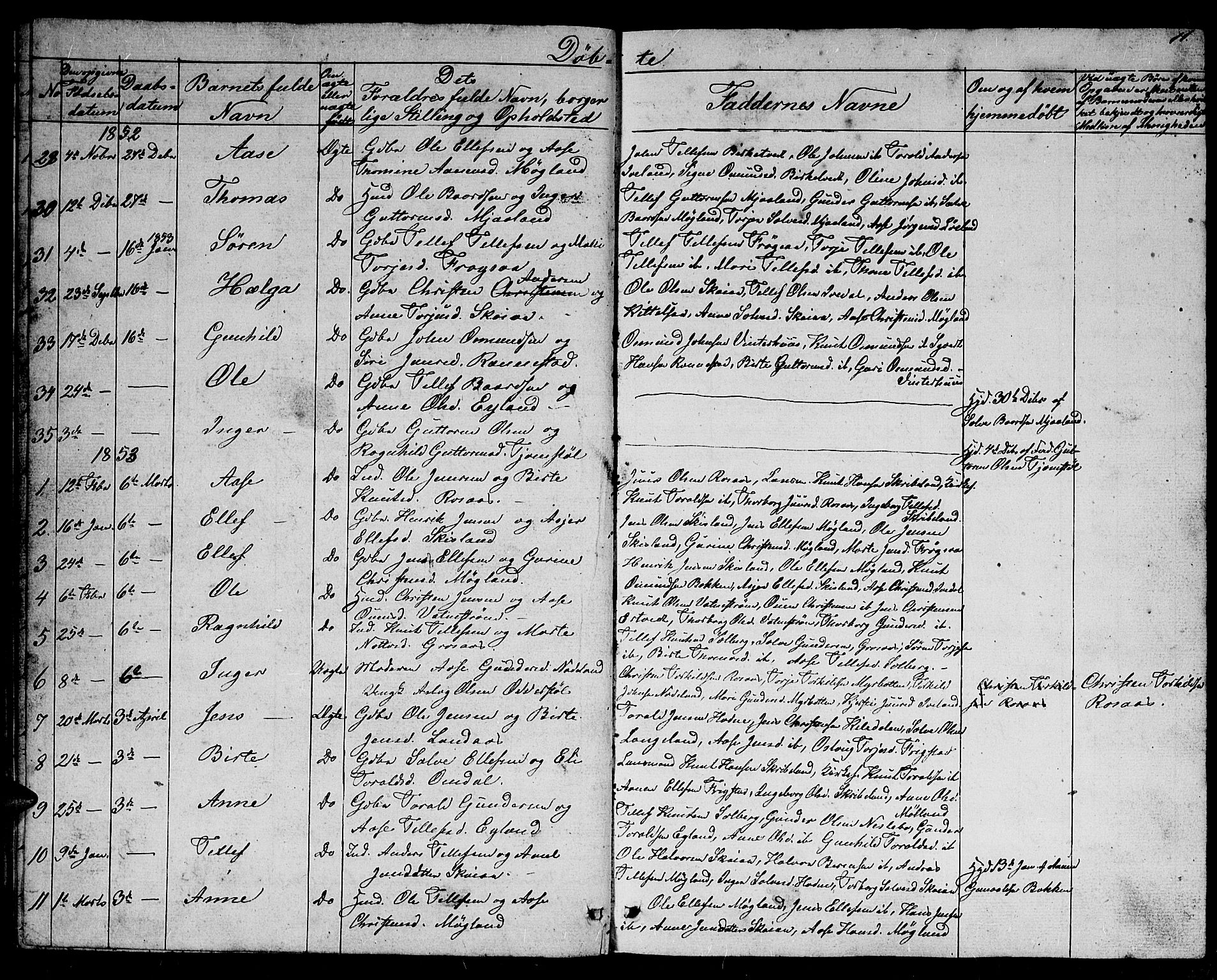 Evje sokneprestkontor, AV/SAK-1111-0008/F/Fb/Fbc/L0002: Parish register (copy) no. B 2, 1849-1876, p. 11