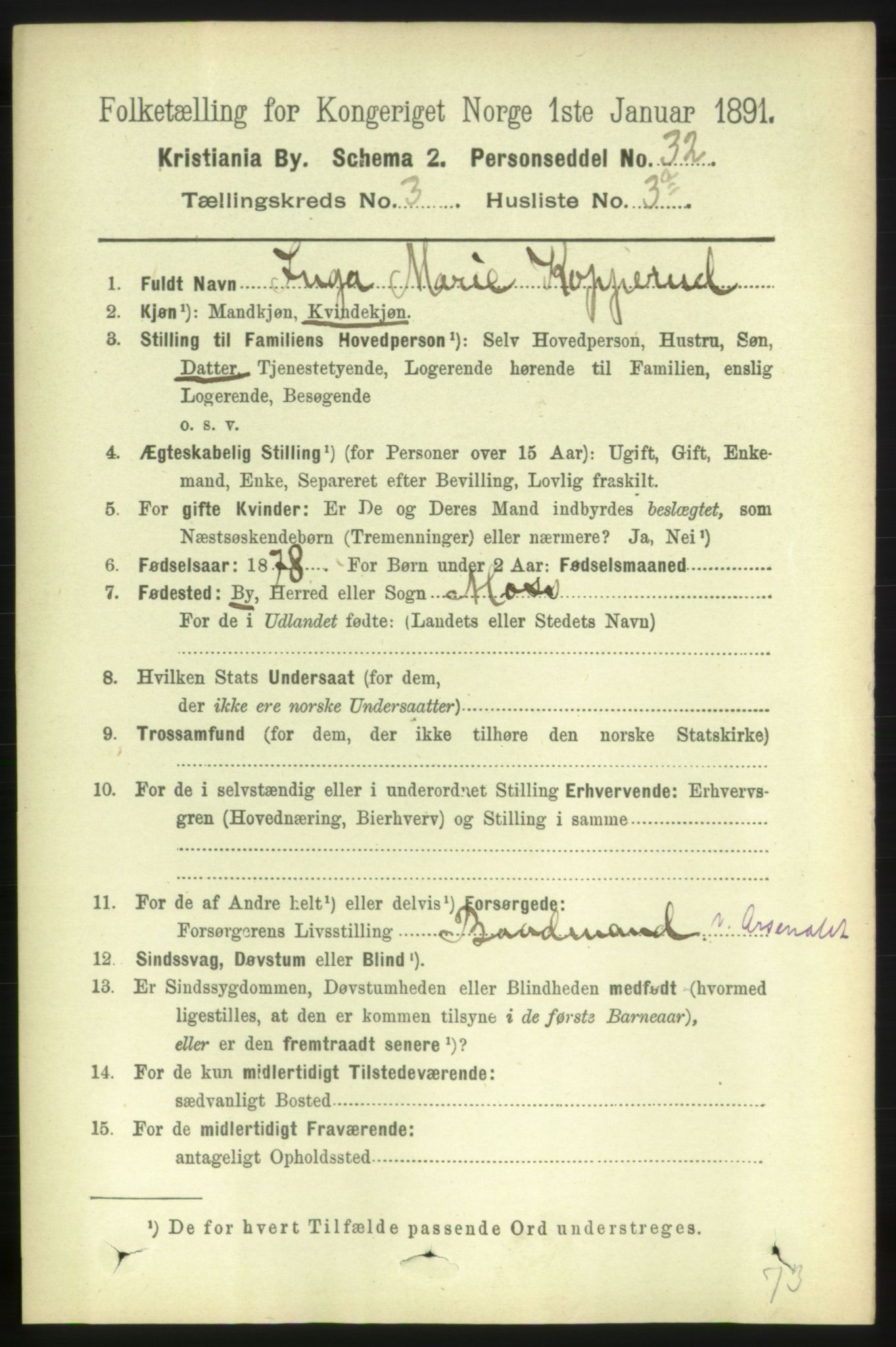 RA, 1891 census for 0301 Kristiania, 1891, p. 1288