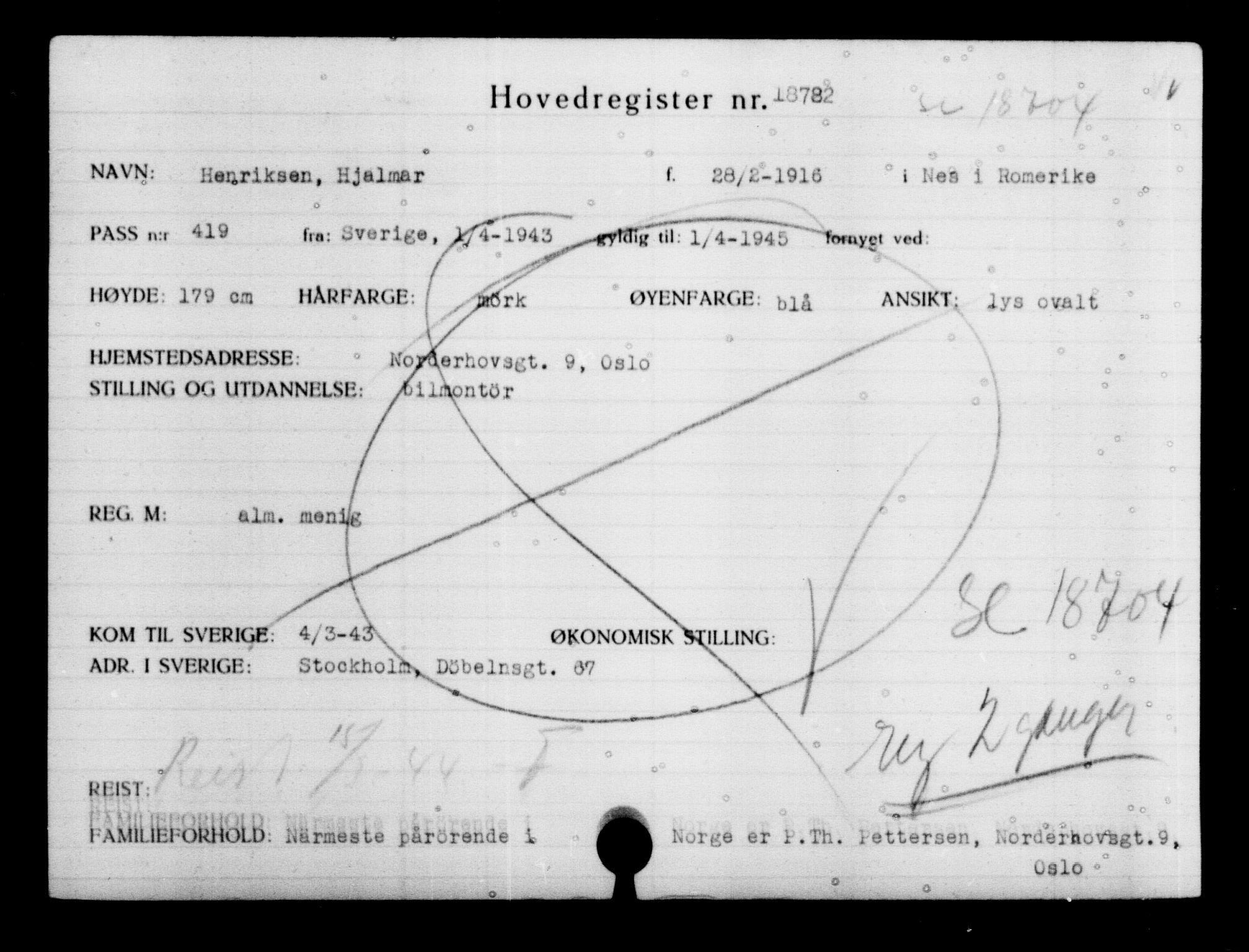 Den Kgl. Norske Legasjons Flyktningskontor, RA/S-6753/V/Va/L0009: Kjesäterkartoteket.  Flyktningenr. 18502-22048, 1940-1945, p. 325