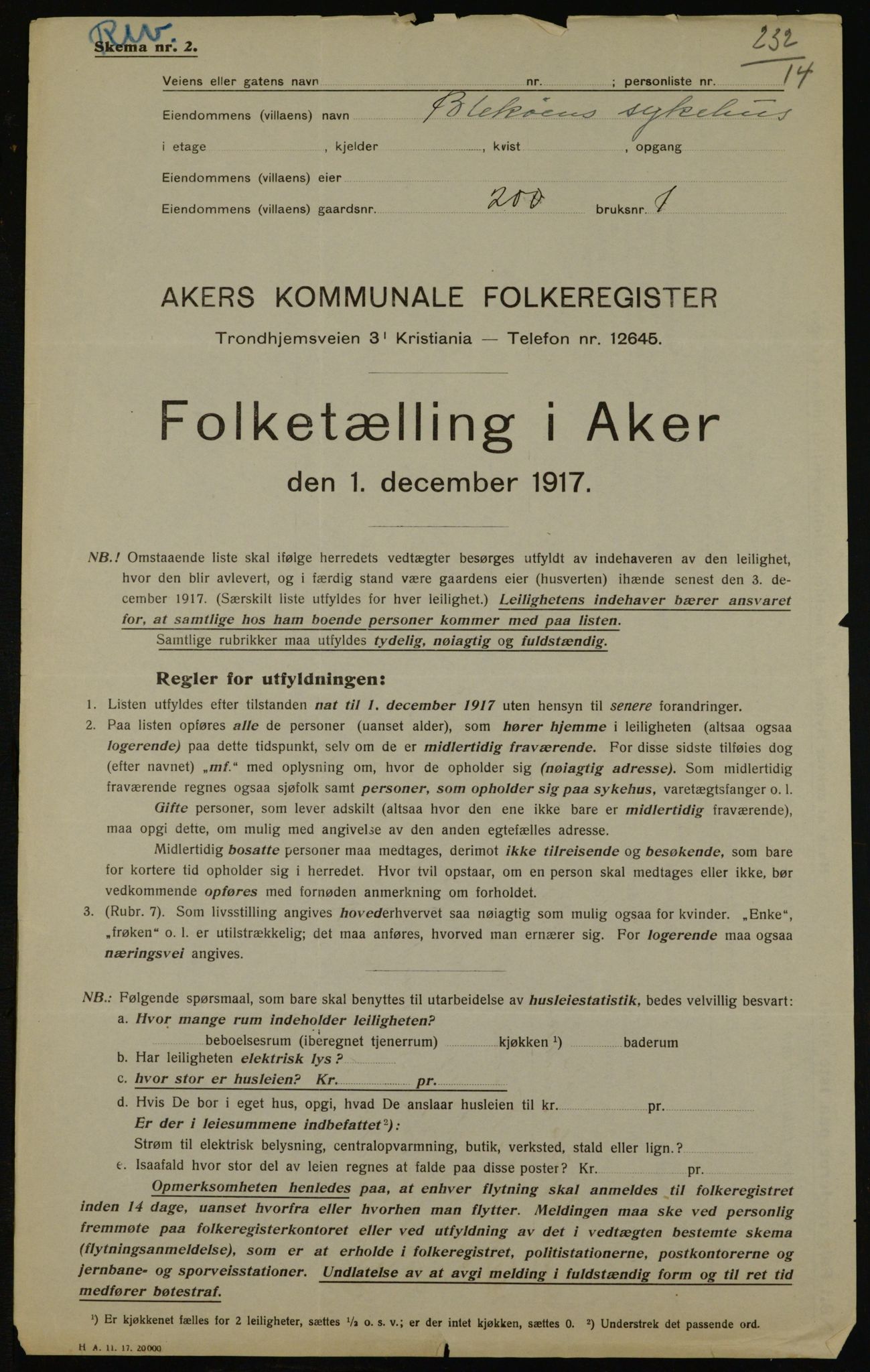 OBA, Municipal Census 1917 for Aker, 1917, p. 21641