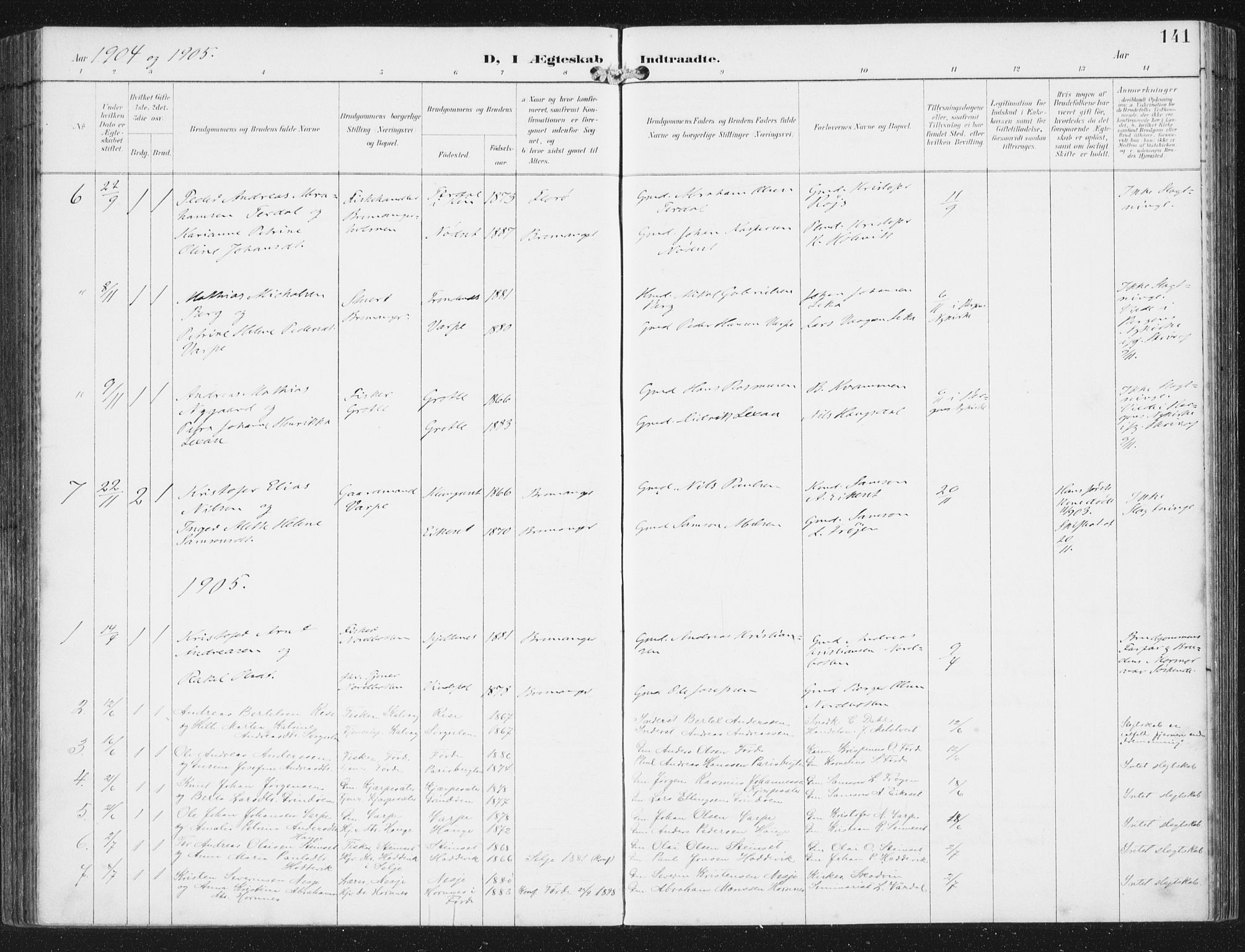 Bremanger sokneprestembete, SAB/A-82201/H/Haa/Haab/L0002: Parish register (official) no. B  2, 1896-1908, p. 141