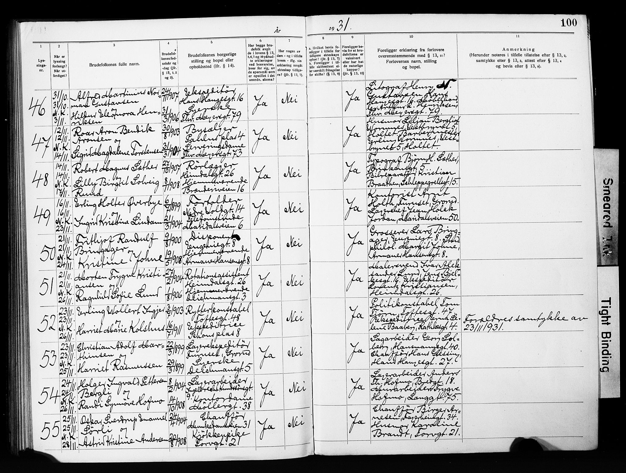 Jakob prestekontor Kirkebøker, SAO/A-10850/H/Ha/L0003: Banns register no. 3, 1919-1931, p. 100