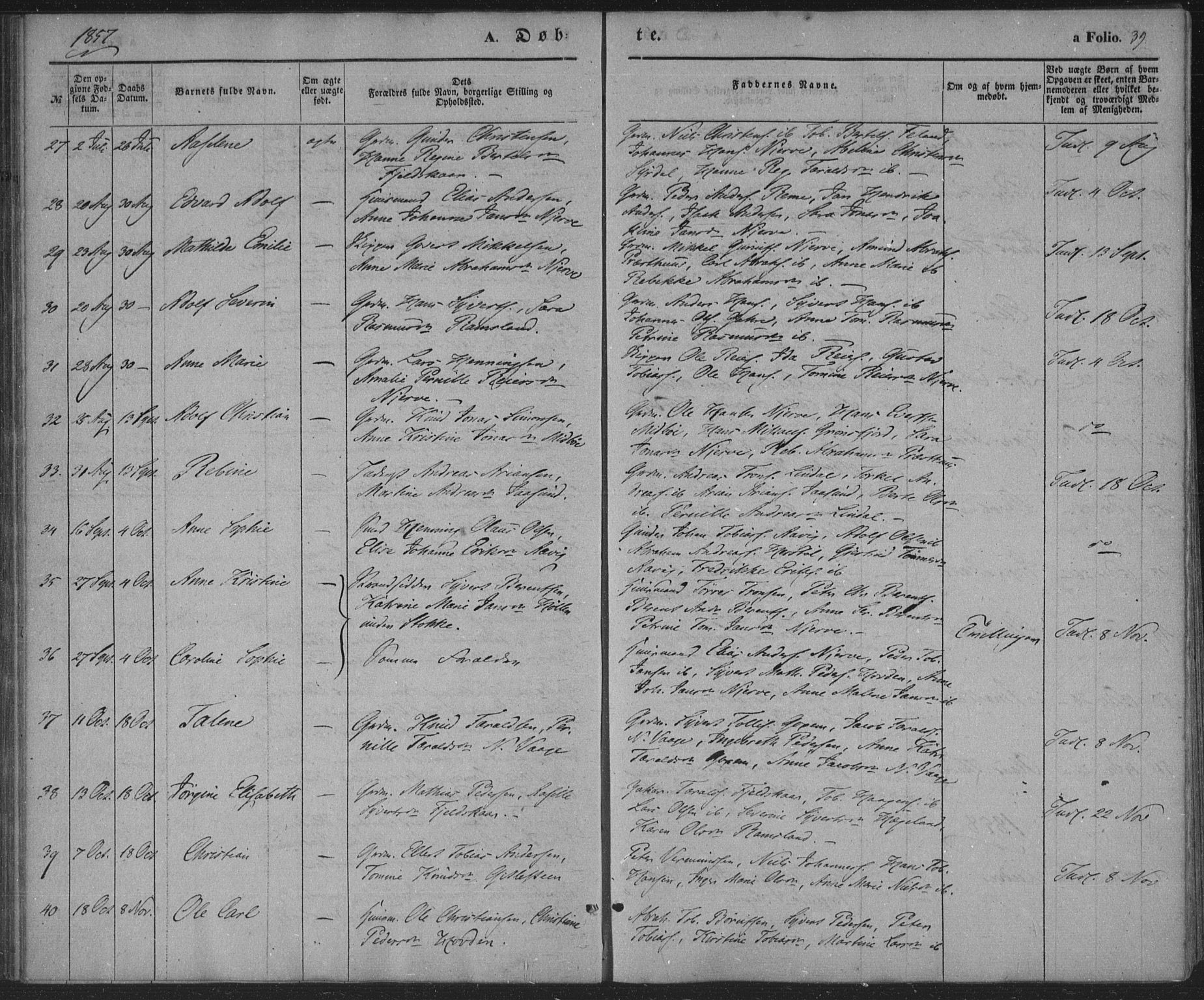 Sør-Audnedal sokneprestkontor, SAK/1111-0039/F/Fa/Faa/L0002: Parish register (official) no. A 2, 1848-1867, p. 39