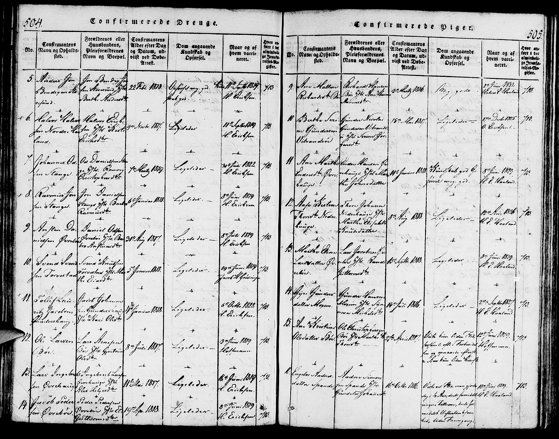 Torvastad sokneprestkontor, AV/SAST-A -101857/H/Ha/Haa/L0004: Parish register (official) no. A 3 /1, 1817-1836, p. 504-505