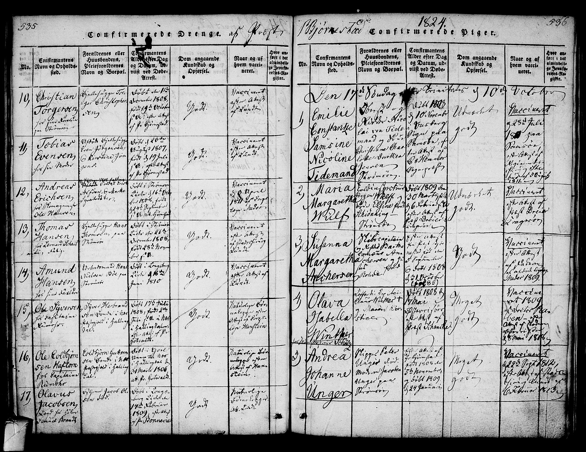 Strømsø kirkebøker, AV/SAKO-A-246/F/Fa/L0011: Parish register (official) no. I 11, 1815-1829, p. 535-536