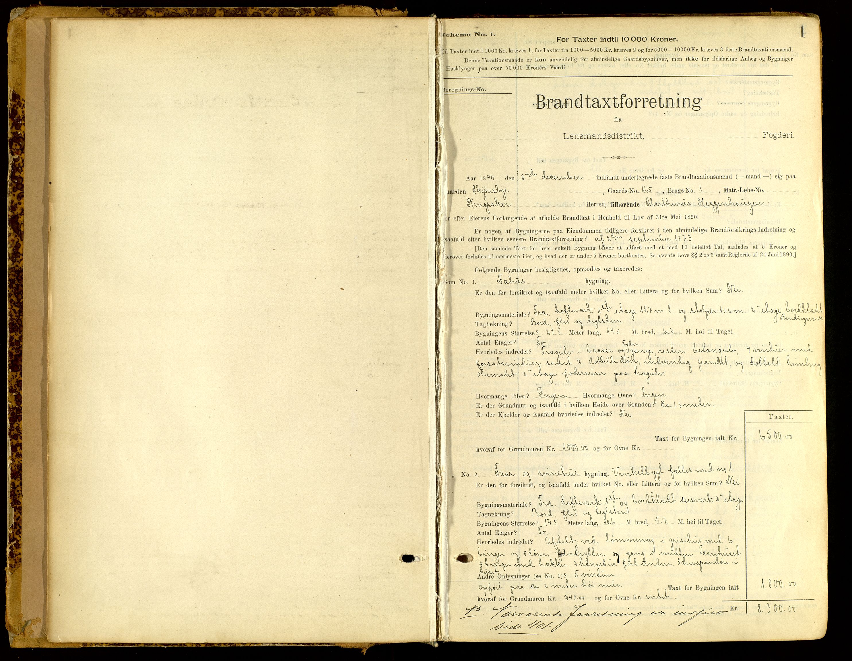 Norges Brannkasse, Ringsaker, SAH/NBRANR-003/F/L0008: Branntakstprotokoll, 1894-1905, p. 1