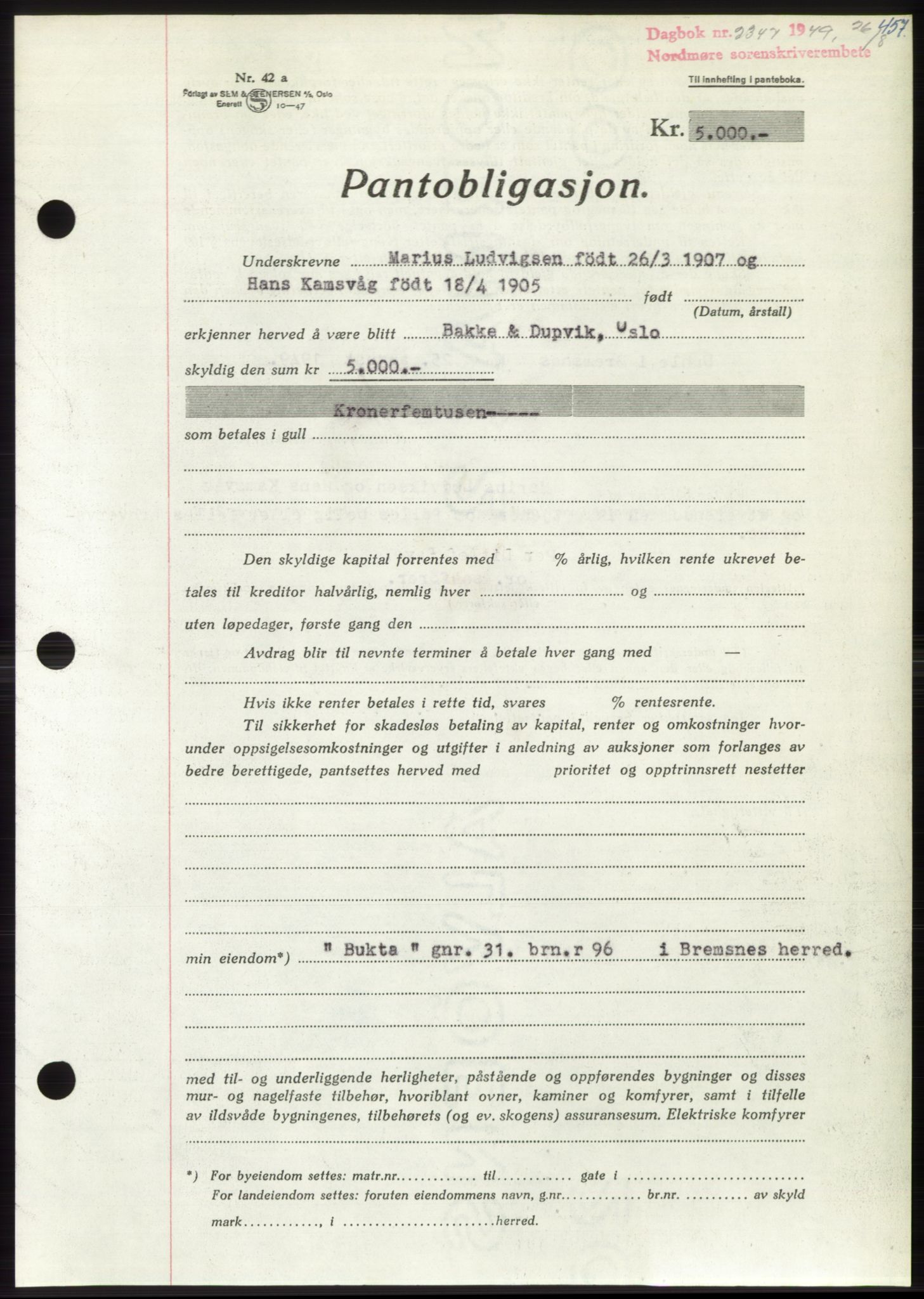 Nordmøre sorenskriveri, AV/SAT-A-4132/1/2/2Ca: Mortgage book no. B102, 1949-1949, Diary no: : 2347/1949