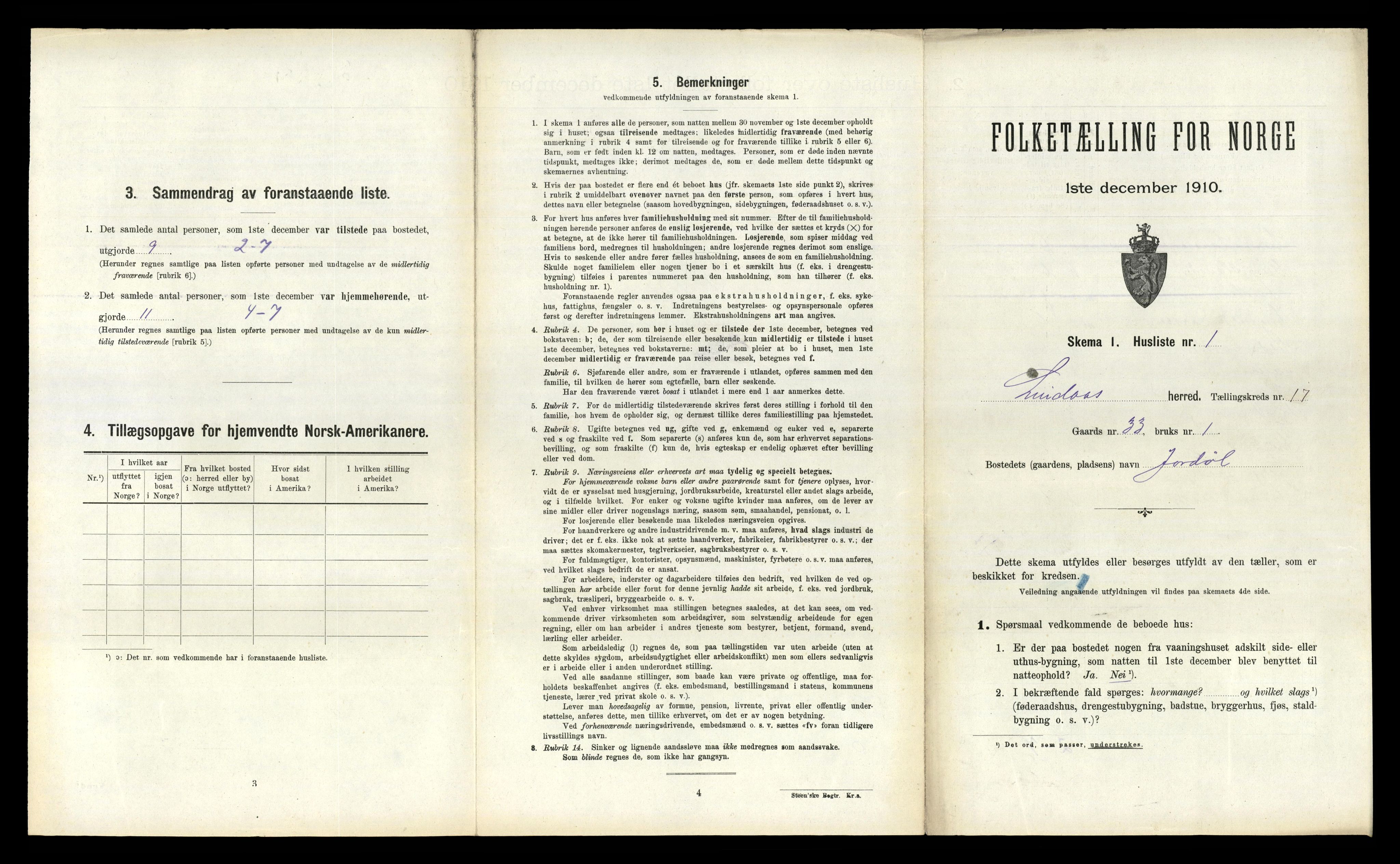 RA, 1910 census for Lindås, 1910, p. 1044