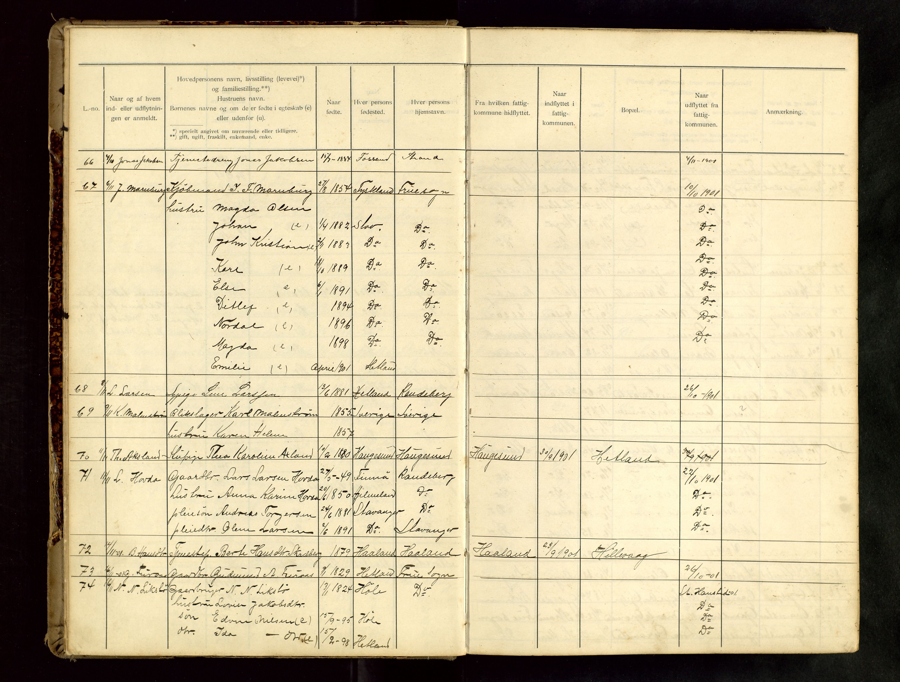 Hetland lensmannskontor, AV/SAST-A-100101/Gwa/L0001: Flytteprotokoll (er delt i to: 1a og 1b), 1901-1918, p. 10