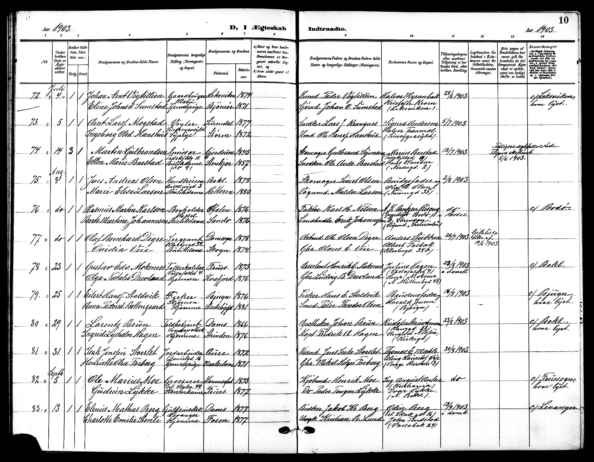 Ministerialprotokoller, klokkerbøker og fødselsregistre - Sør-Trøndelag, AV/SAT-A-1456/601/L0095: Parish register (copy) no. 601C13, 1902-1911, p. 10