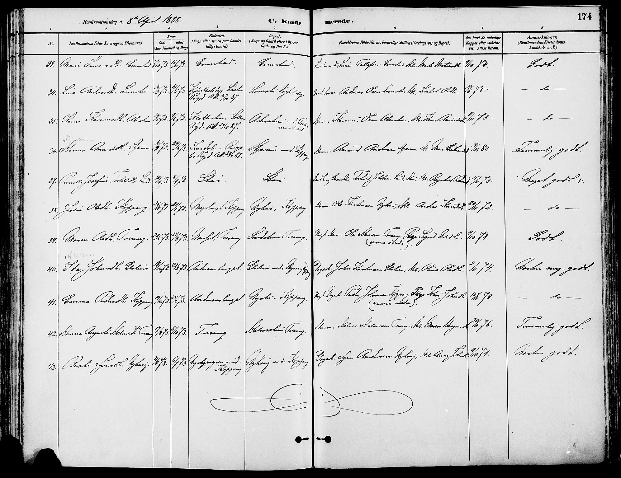 Stor-Elvdal prestekontor, SAH/PREST-052/H/Ha/Haa/L0002: Parish register (official) no. 2, 1882-1907, p. 174