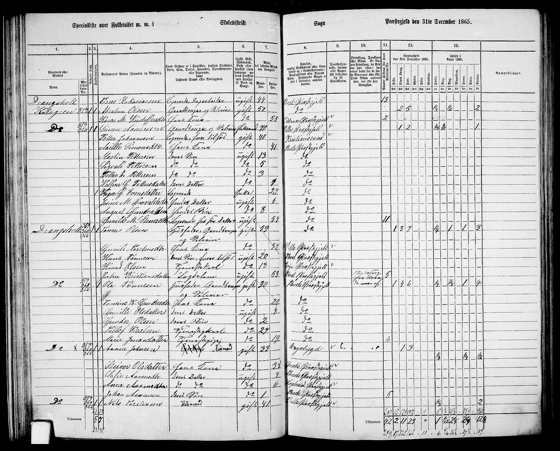 RA, 1865 census for Tveit, 1865, p. 42