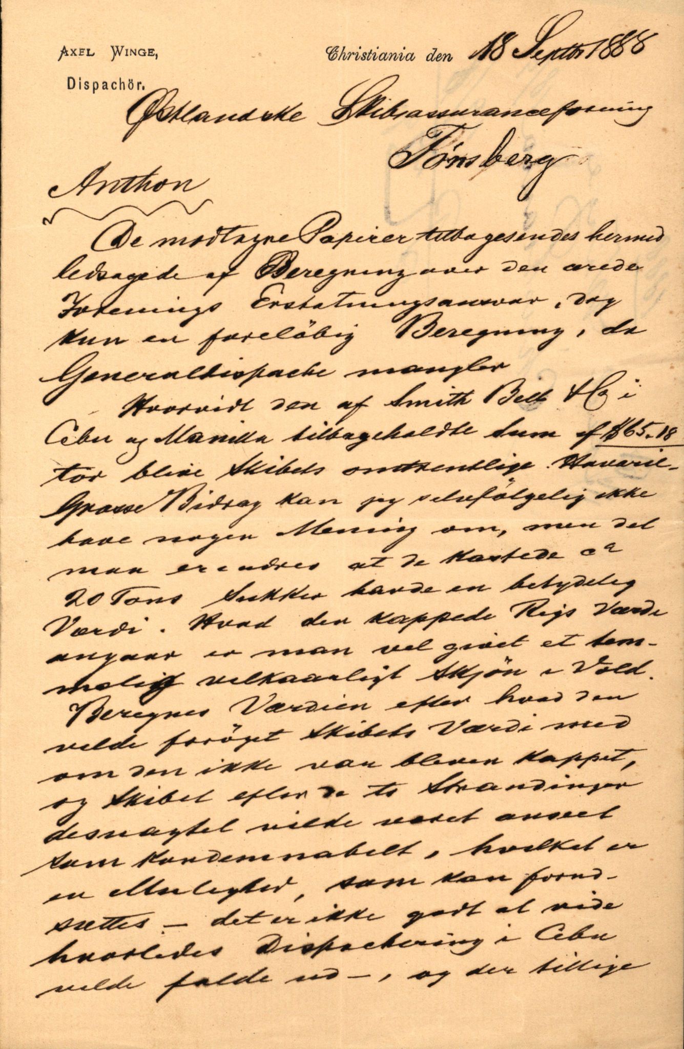 Pa 63 - Østlandske skibsassuranceforening, VEMU/A-1079/G/Ga/L0020/0003: Havaridokumenter / Anton, Diamant, Templar, Finn, Eliezer, Arctic, 1887, p. 44